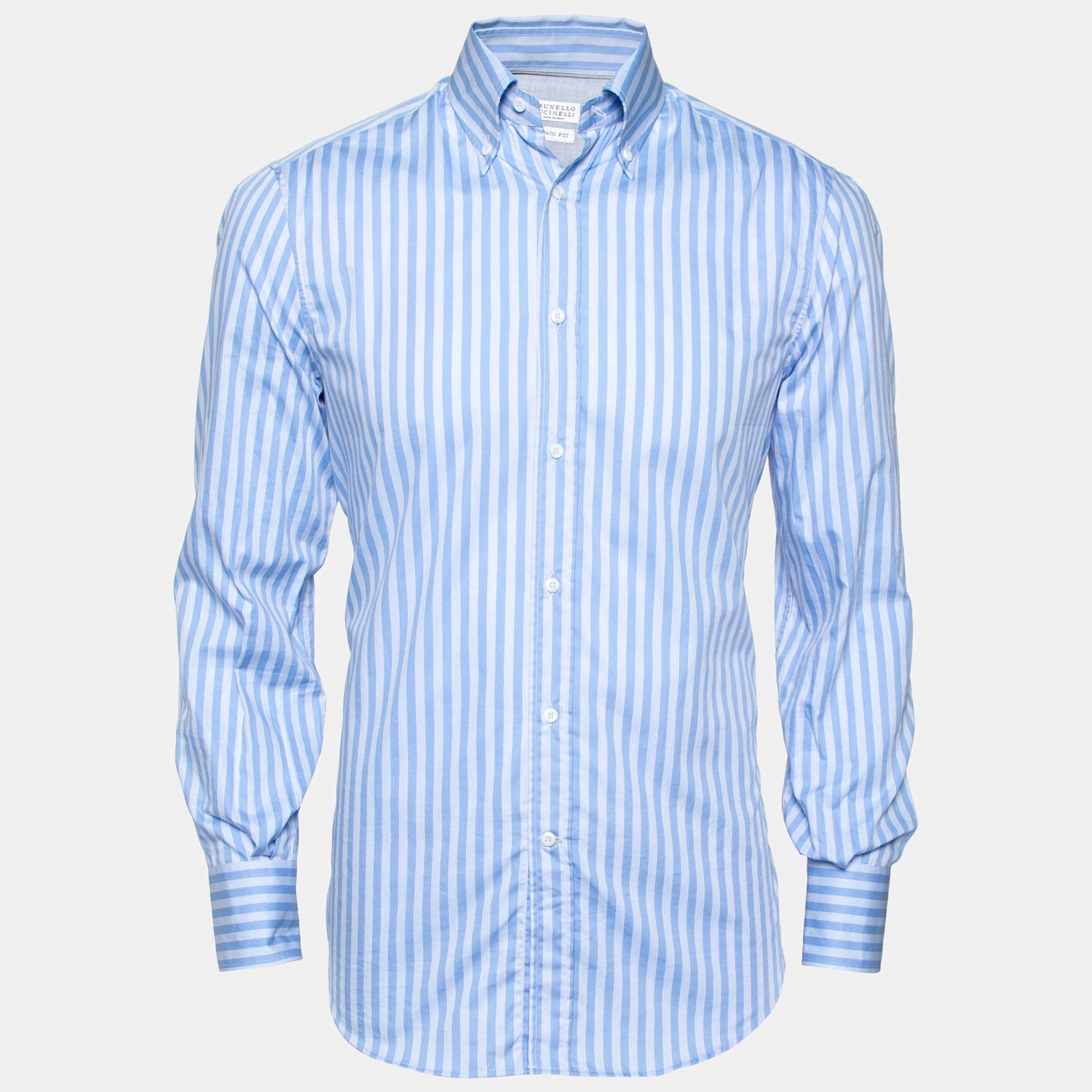 Brunello Cucinelli Blue Striped Cotton Button Down Shirt S
