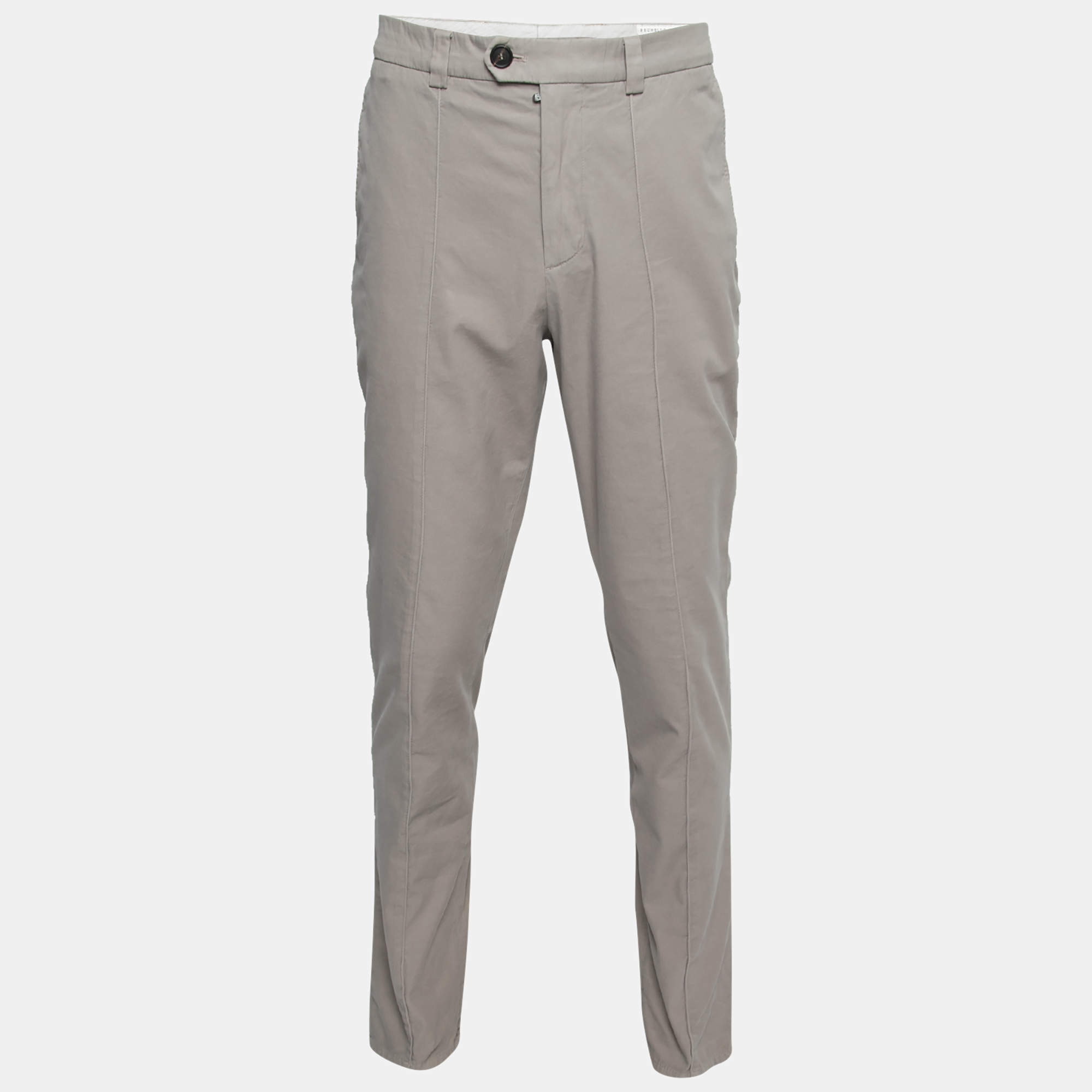 Pre Owned Brunello Cucinelli Grey Taupe Cotton Trousers L