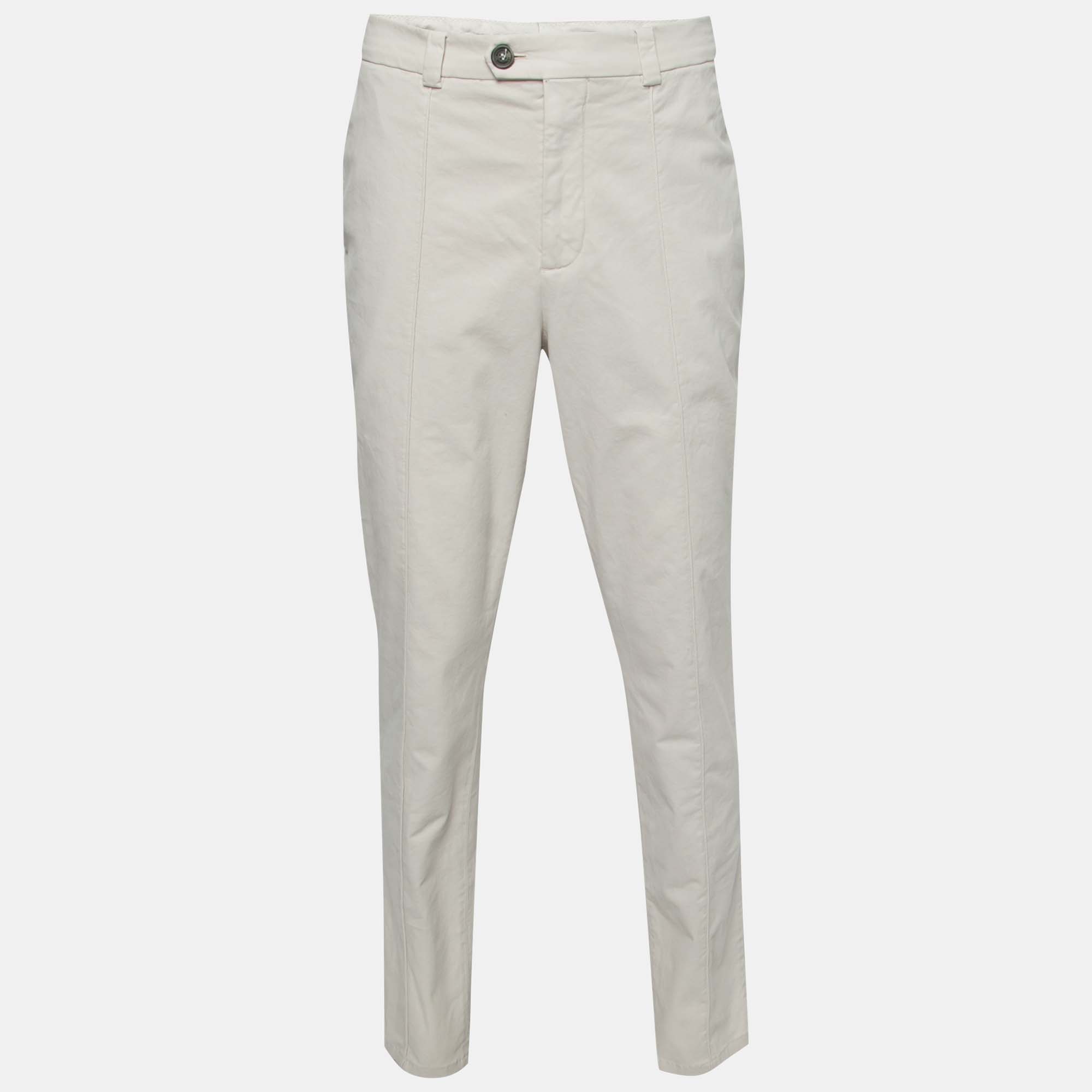 Pre Owned Brunello Cucinelli Light Beige Cotton Leisure Fit Pants XL