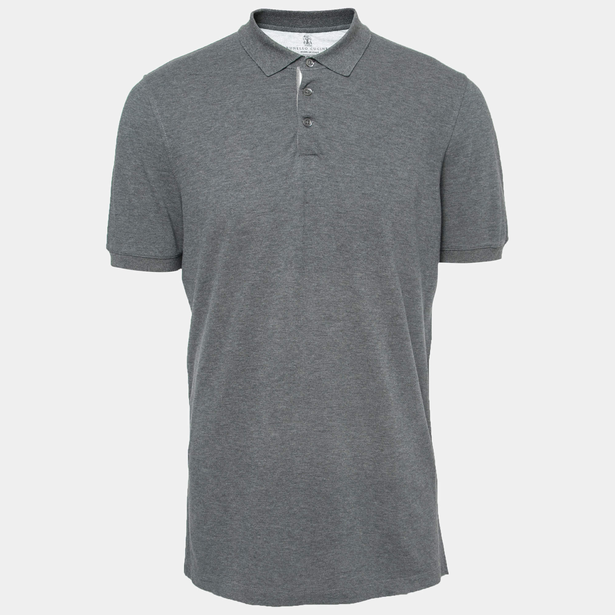 Pre Owned Brunello Cucinelli Grey Cotton Pique Slim Fit Polo T-Shirt XL