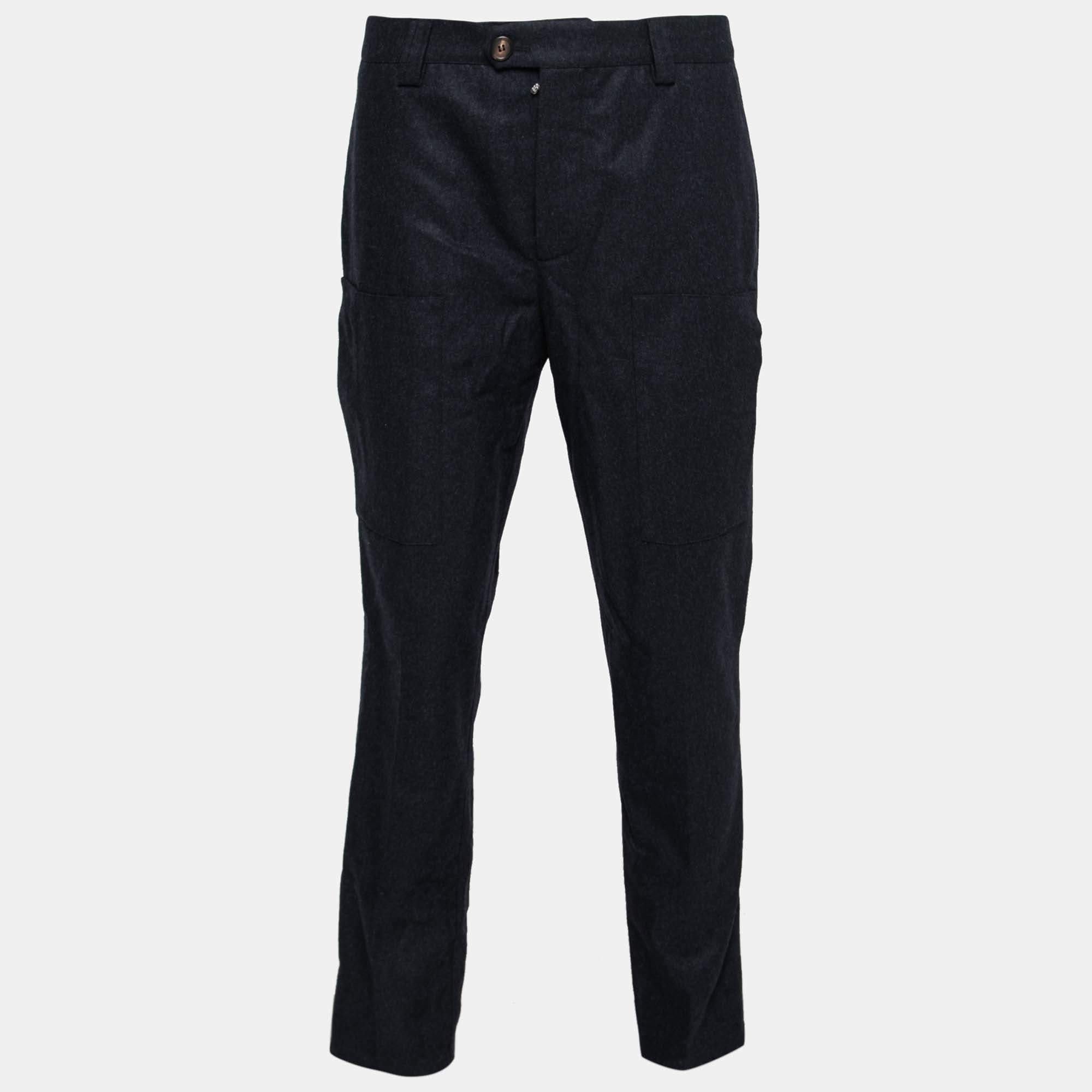 Pre Owned Brunello Cucinelli Navy Blue Wool Pants XL