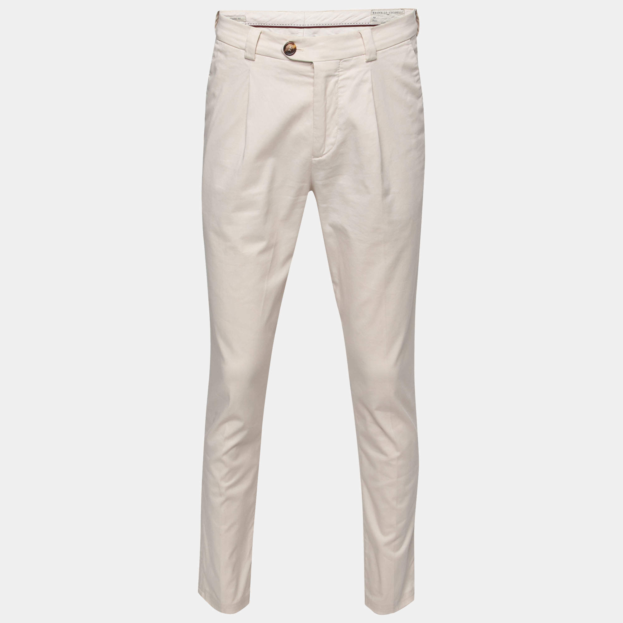 Pre Owned Brunello Cucinelli Cream Cotton Straight Fit Pants S