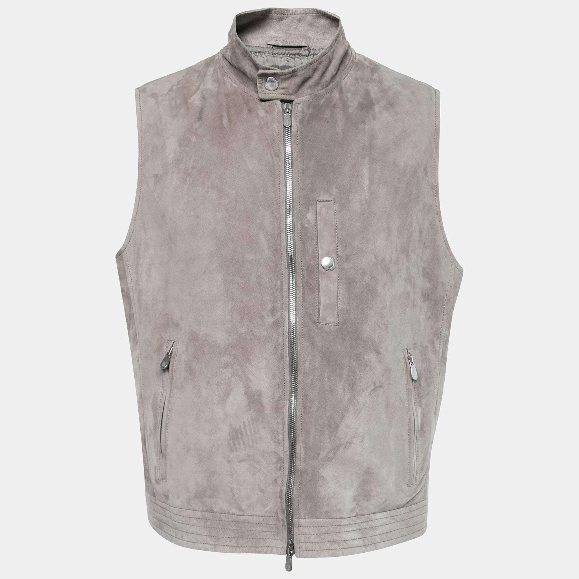 Brunello Cucinelli Grey Suede Zip-Front Vest M