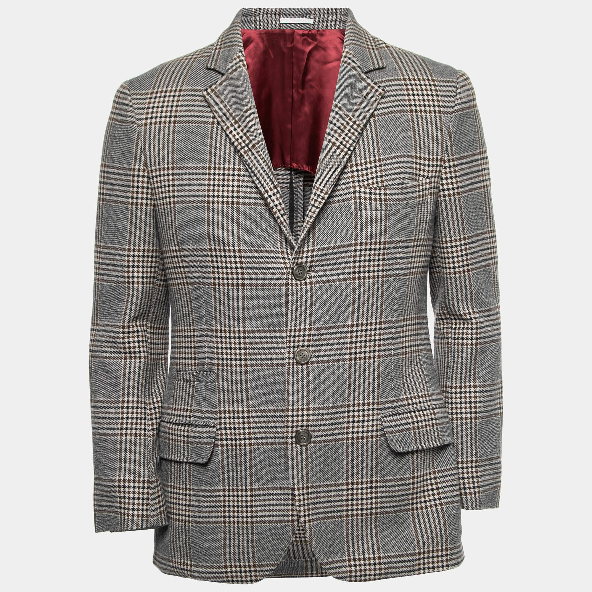 Brunello Cucinelli Grey Checked Wool Single Breasted Blazer M