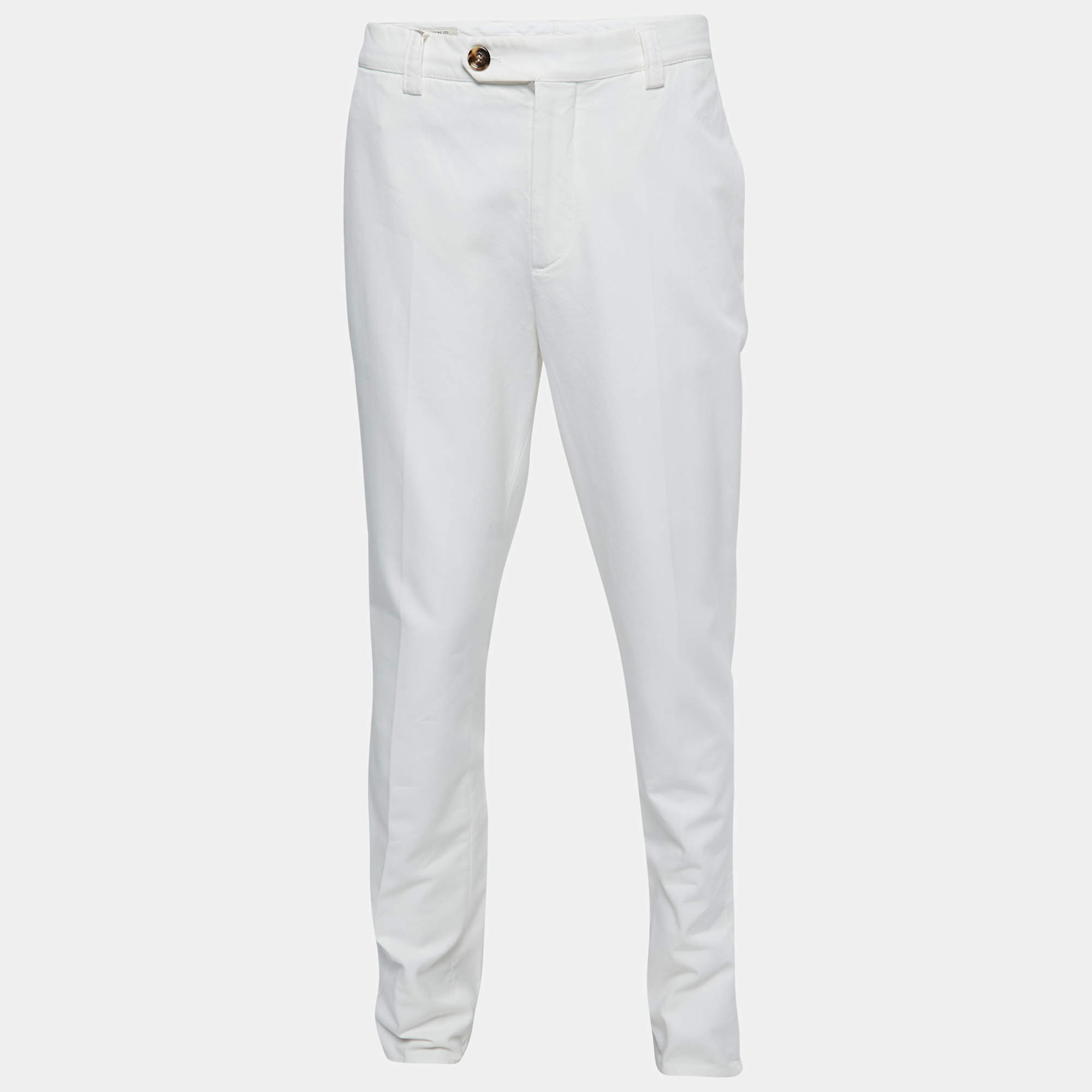 Pre Owned Brunello Cucinelli White Cotton Trousers XL