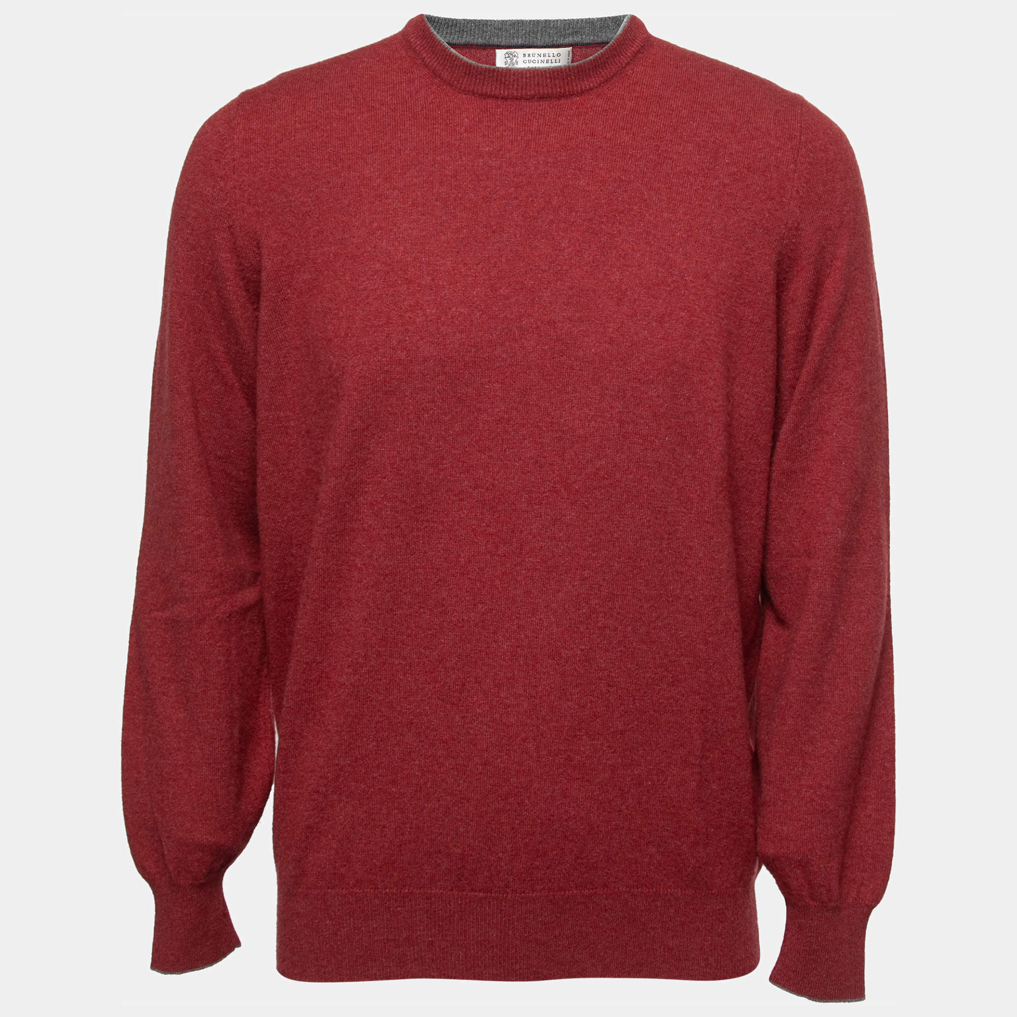 Pre Owned Brunello Cucinelli Light Burgundy Cashmere Crew Neck Jumper XL