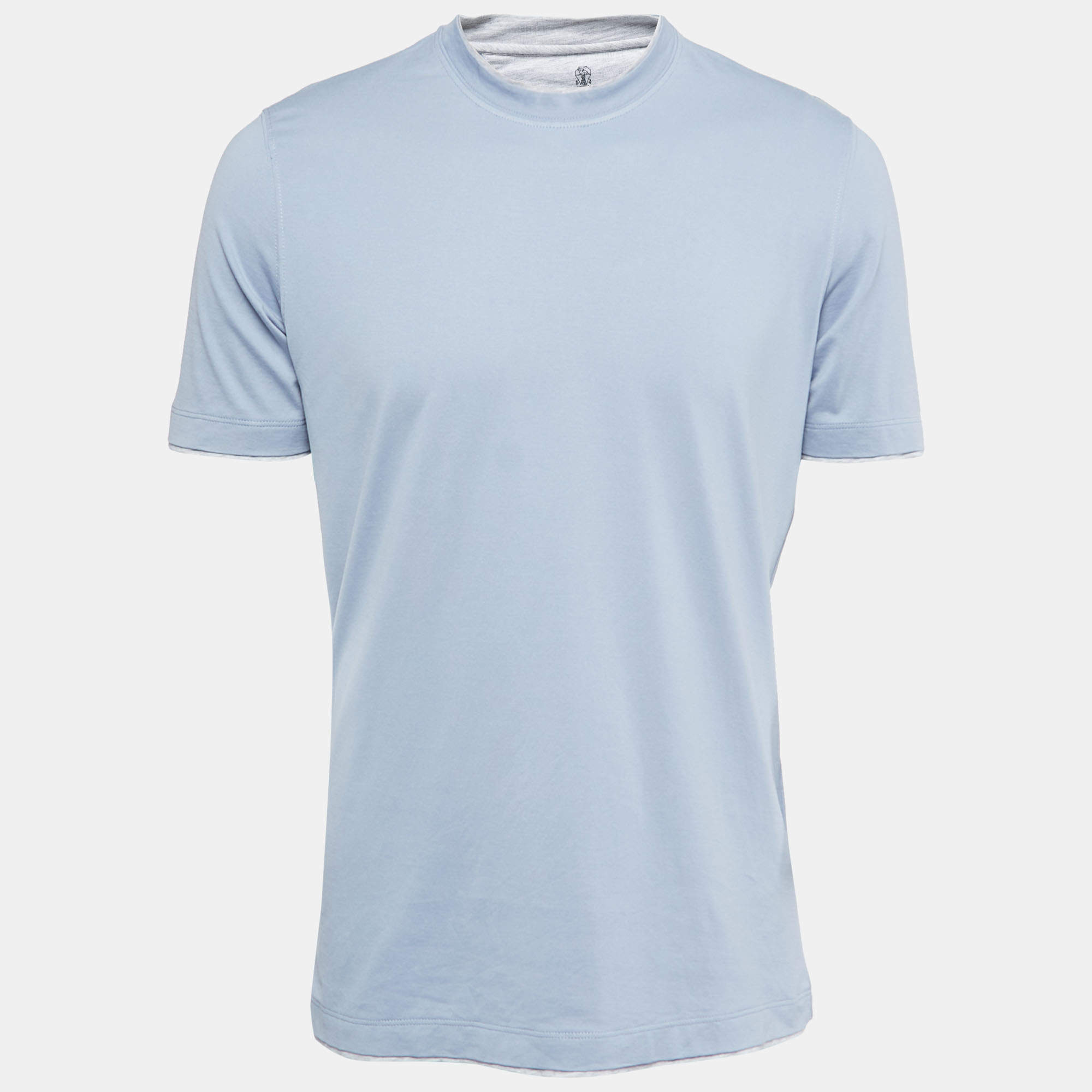 Pre Owned Brunello Cucinelli Blue Cotton Layered Effect Slim Fit T-Shirt L