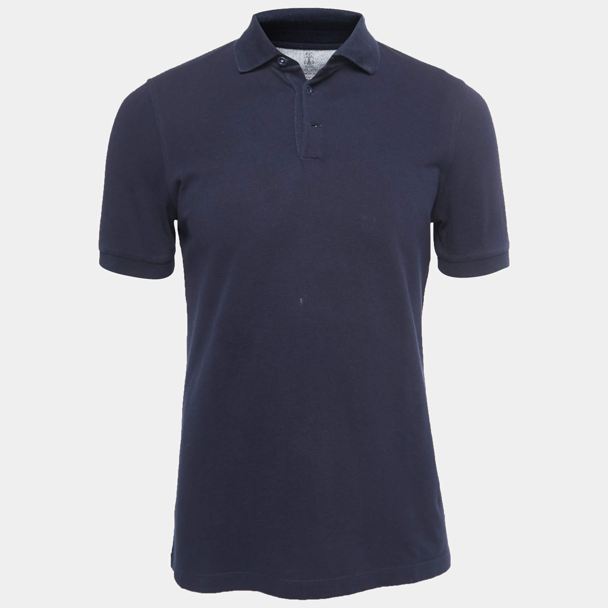 Brunello Cucinelli Navy Blue Cotton Pique Slim Fit Polo T-Shirt S