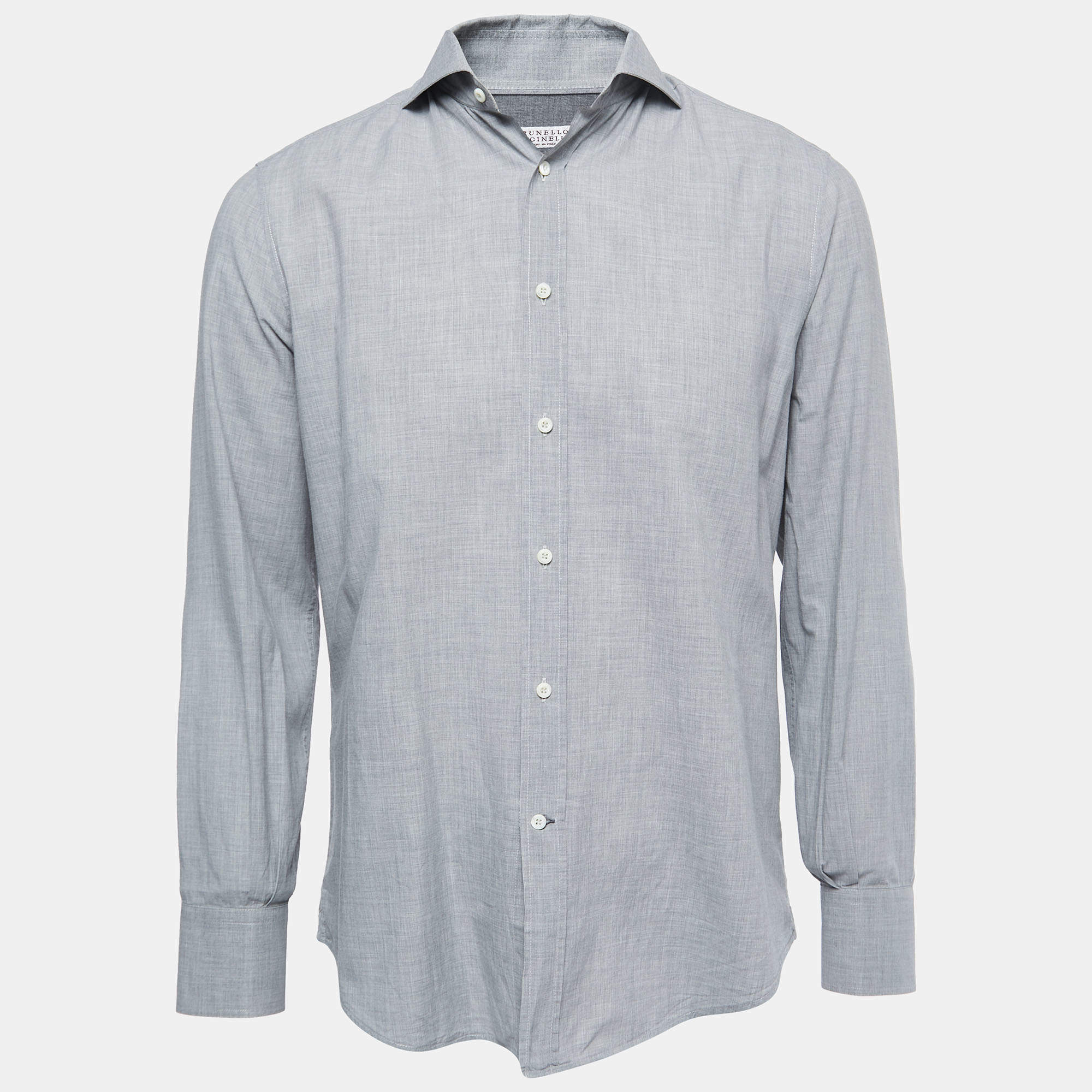 Brunello Cucinelli Grey Cotton Button Down Shirt M