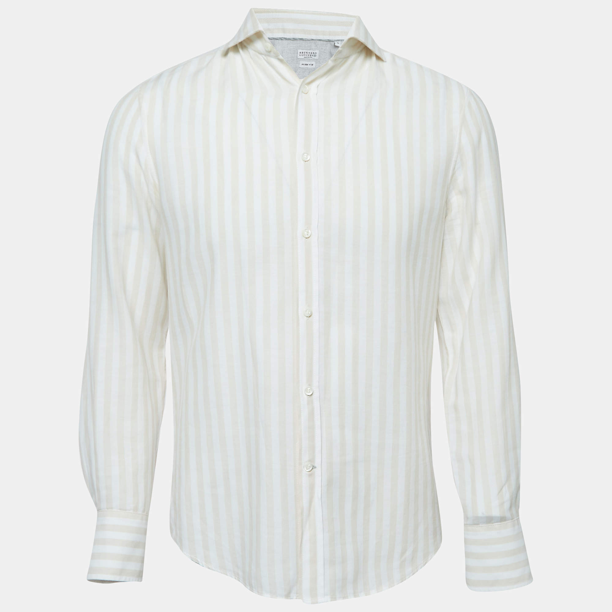 Brunello Cucinelli Beige Striped Cotton Shirt S