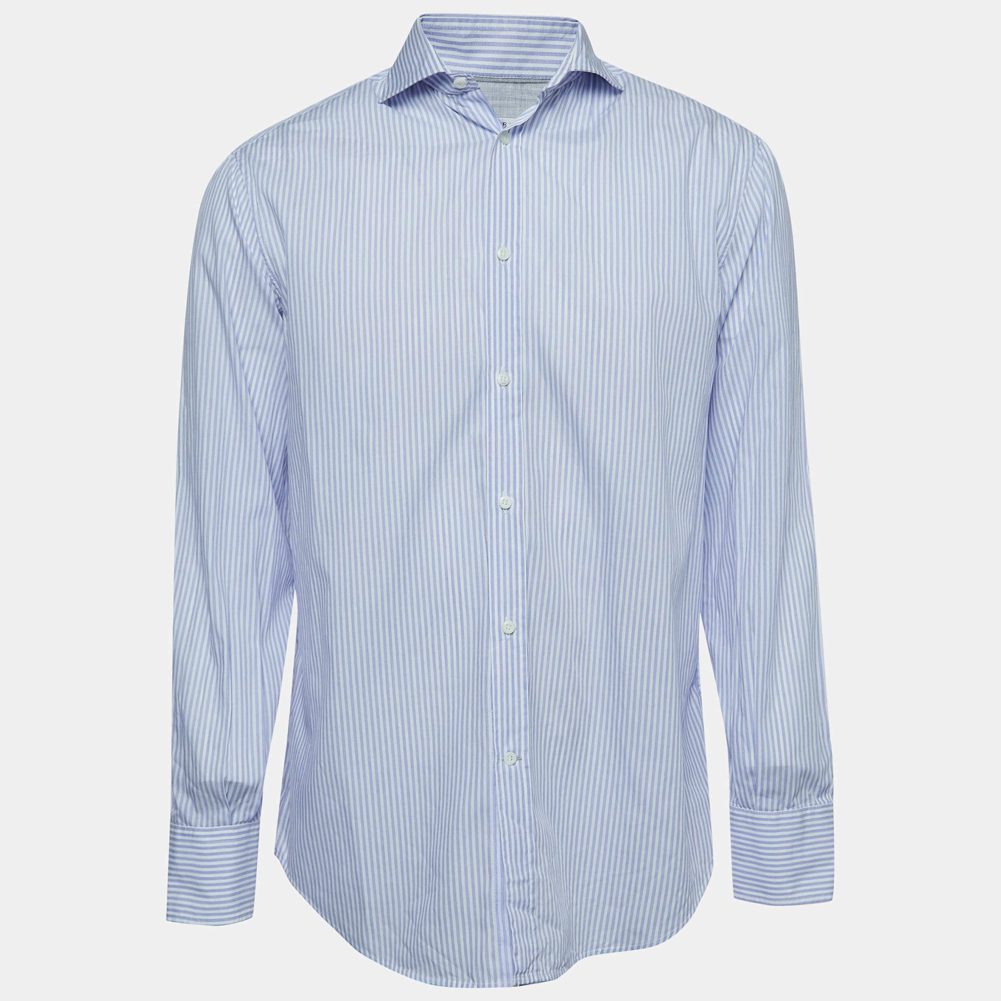 Pre Owned Brunello Cucinelli Blue Striped Cotton Shirt L