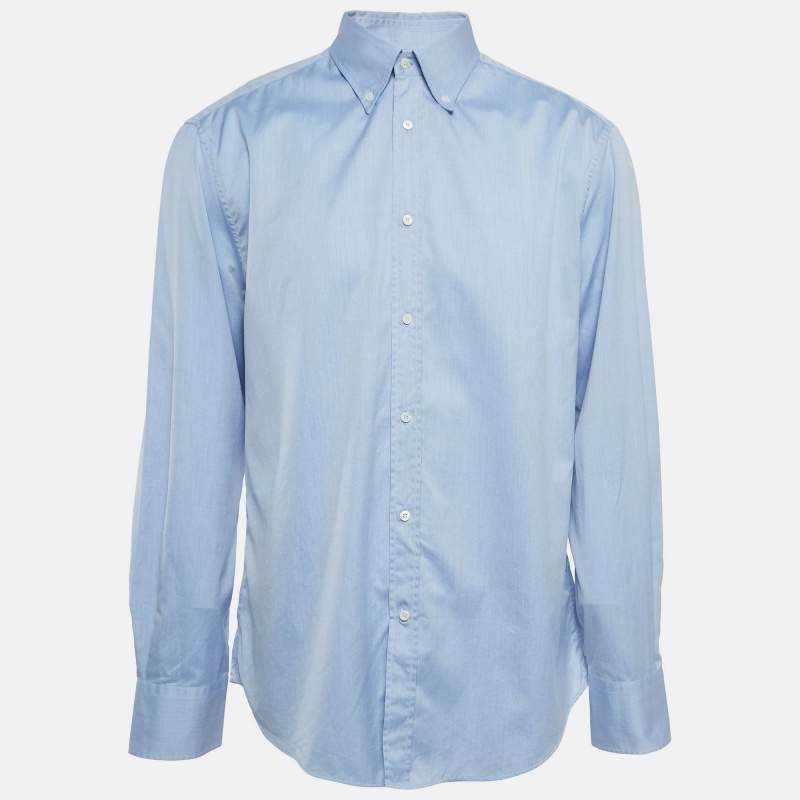 Pre Owned Brunello Cucinelli Blue Cotton Slim Fit Shirt XXL