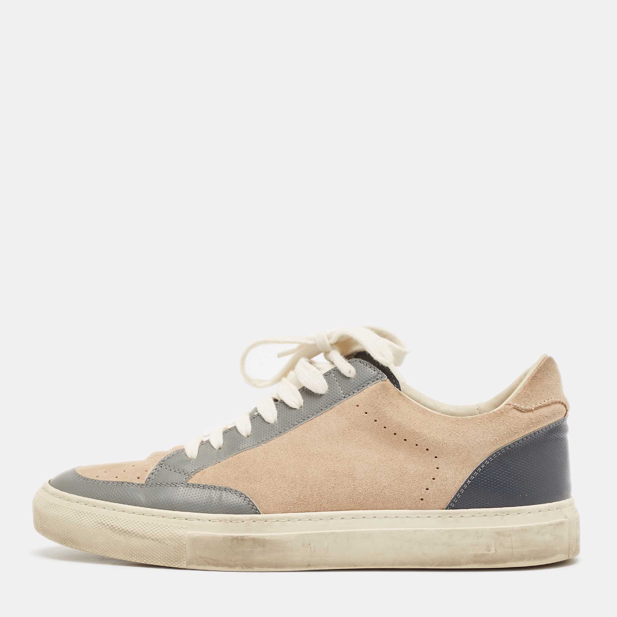 Brunello Cucinelli Beige/Grey Leather and Suede Lace Up Sneakers Size 41