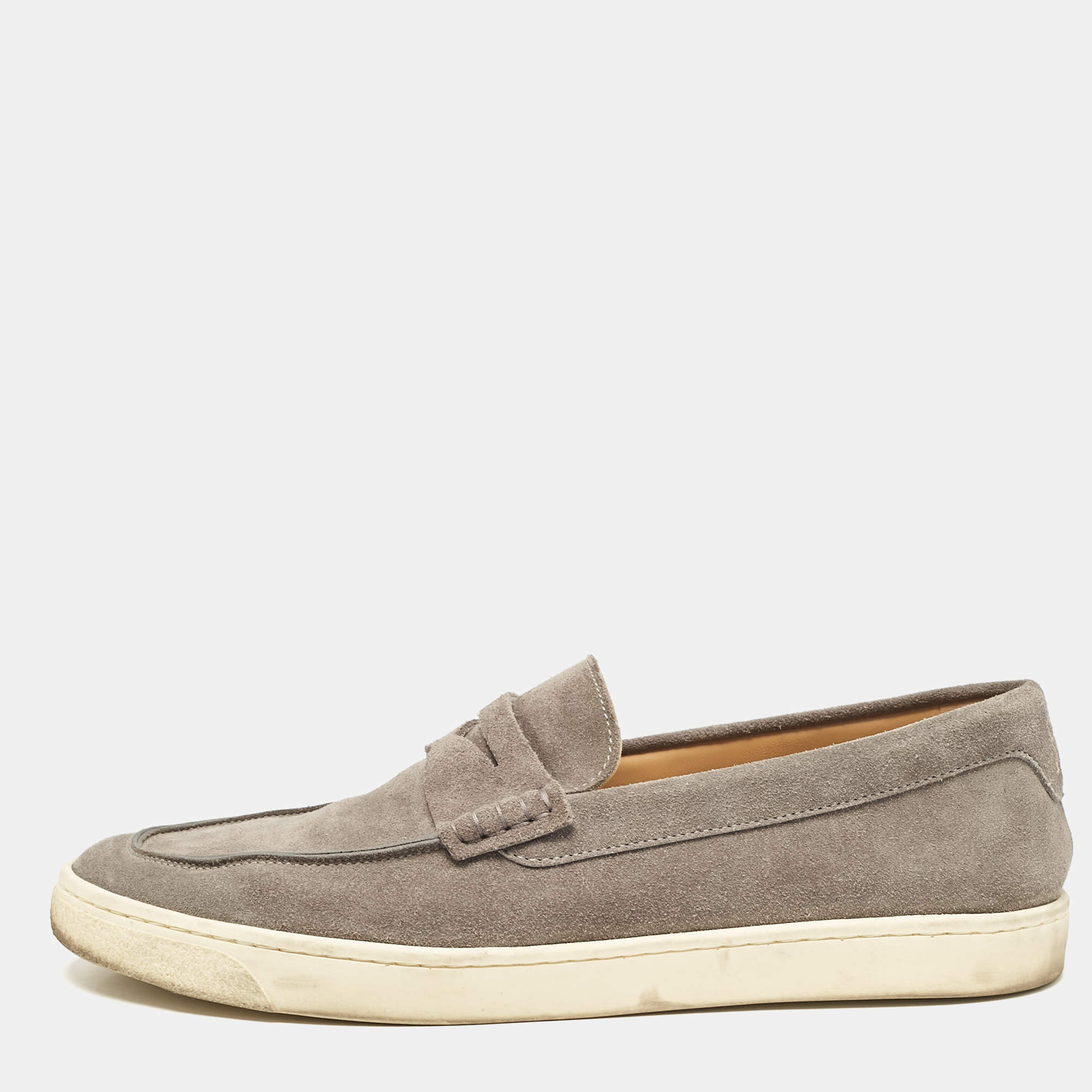 Brunello Cucinelli Grey Suede Slip On Loafers Size 44