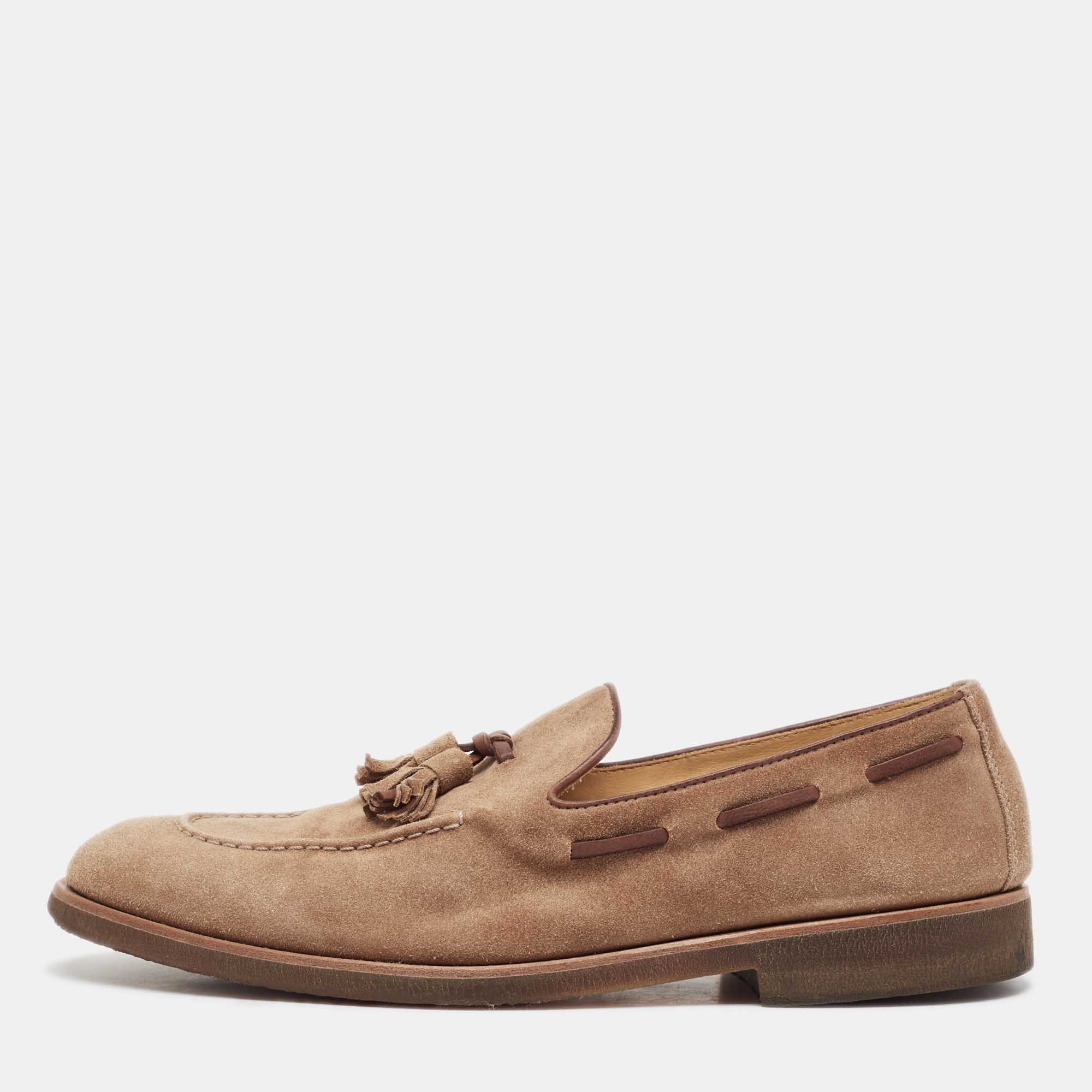 Brunello Cucinelli Beige Suede Slip On Loafers Size 42