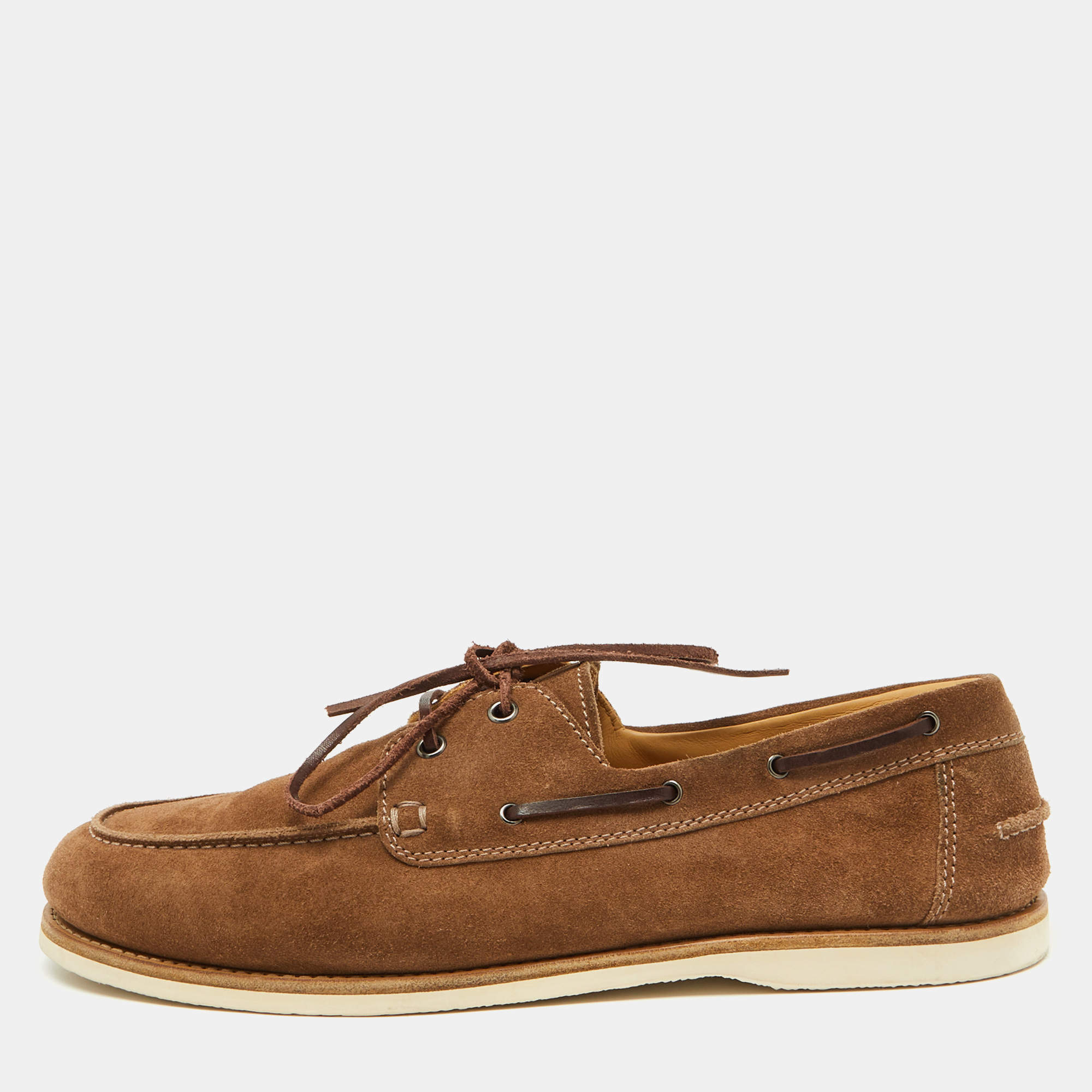 Brunello Cucinelli Brown Suede Slip On Boat Loafers Size 45
