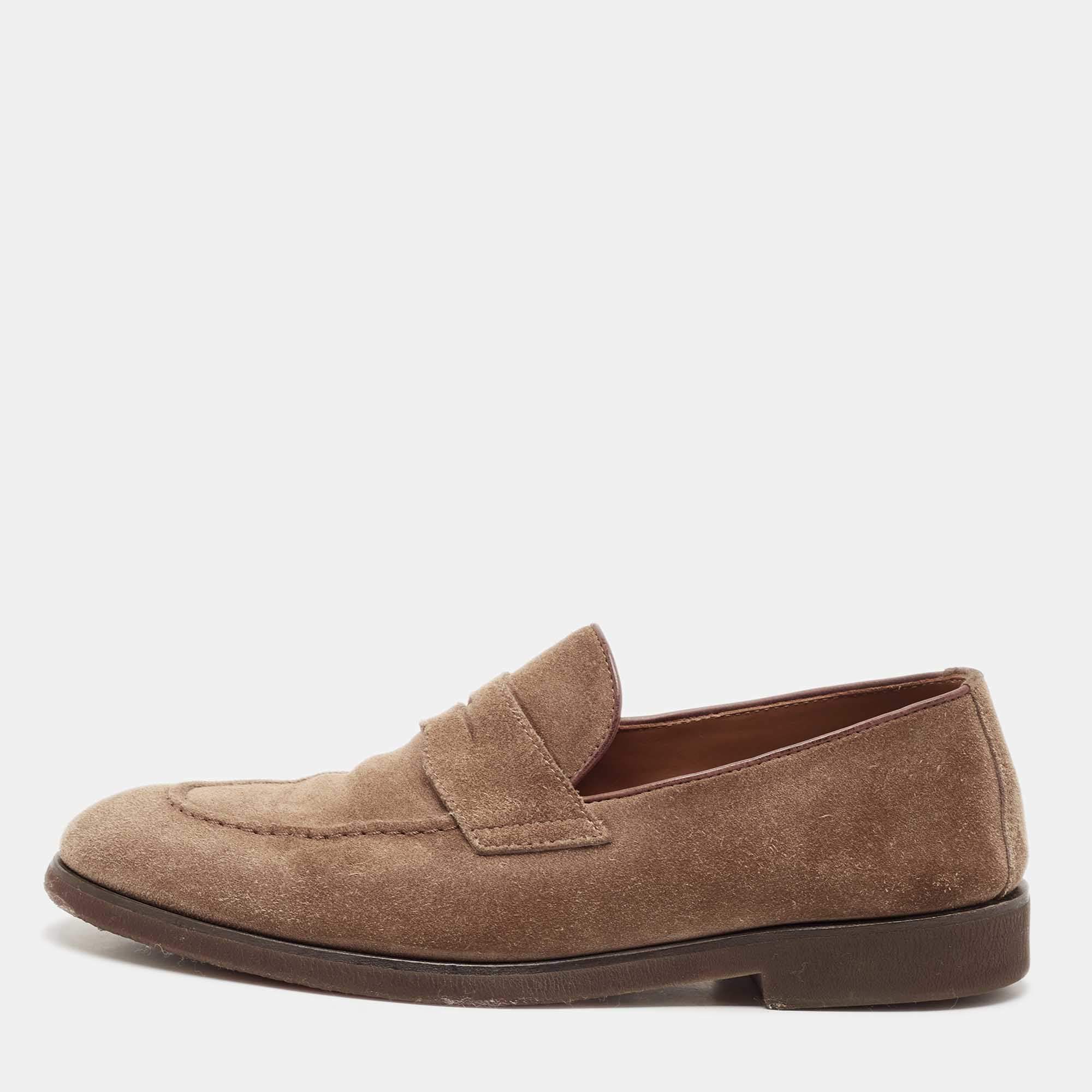 Brunello Cucinelli Brown Suede Penny Slip On Loafers Size 40
