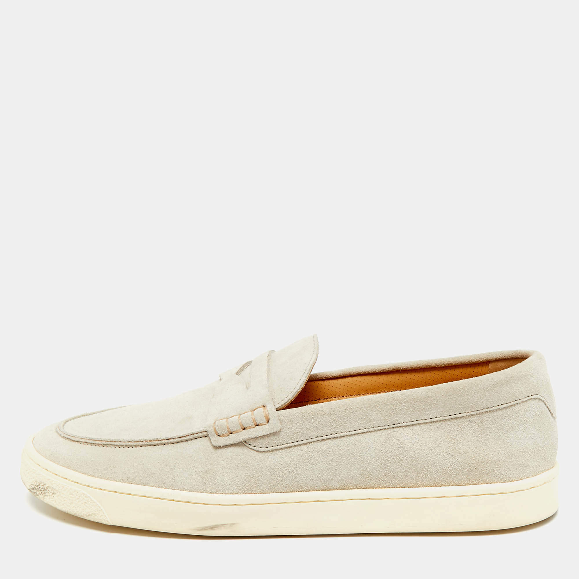 Pre Owned Brunello Cucinelli Grey Suede Slip On Loafers Size 43