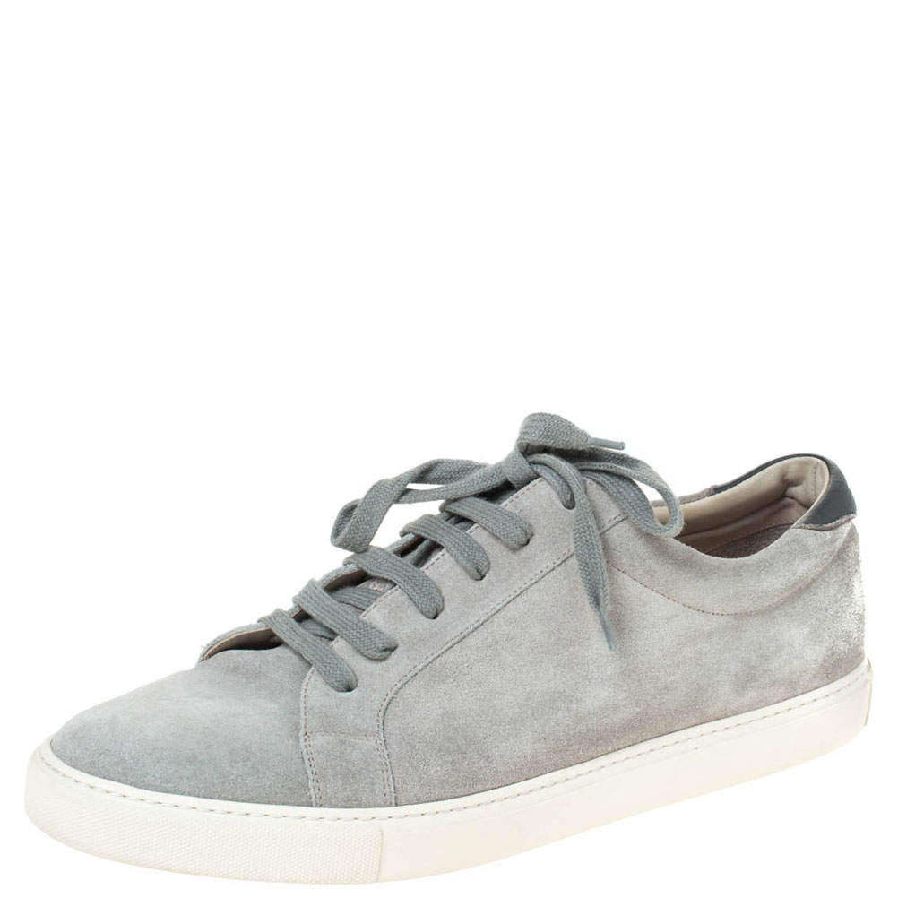 Brunello Cucinelli Grey Suede and Leather Trim Low Top Sneakers Size 45