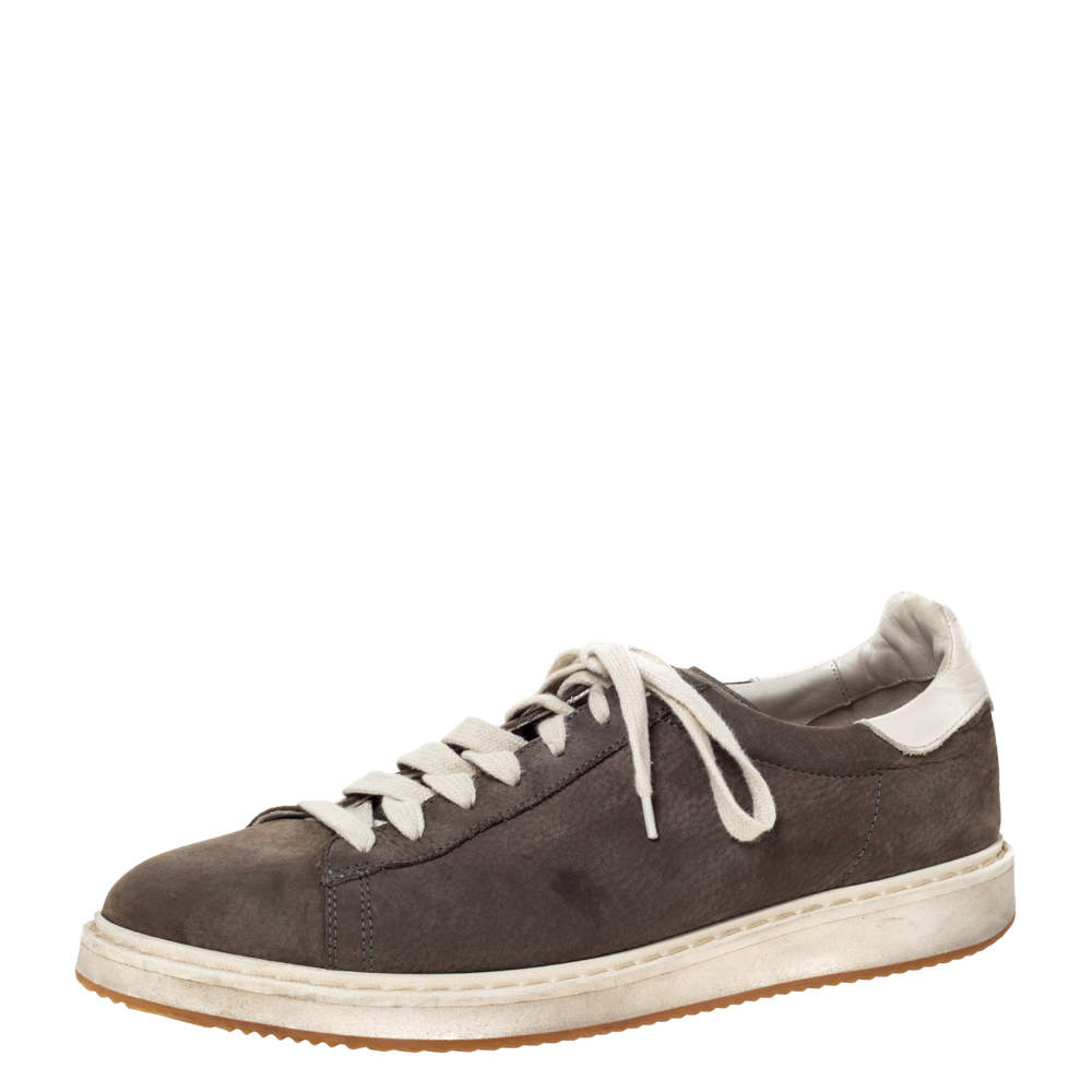 Brunello Cucinelli Grey Nubuck and Leather Trim Low Top Sneakers Size 44
