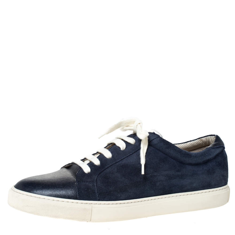 Brunello Cucinelli Blue Suede and Leather Lace Up Low Top Sneakers Size ...