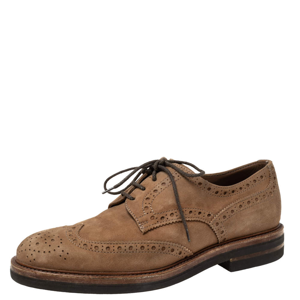 Pre Owned Brunello Cucinelli Brown Brogue Leather Lace Up Derby Size 41
