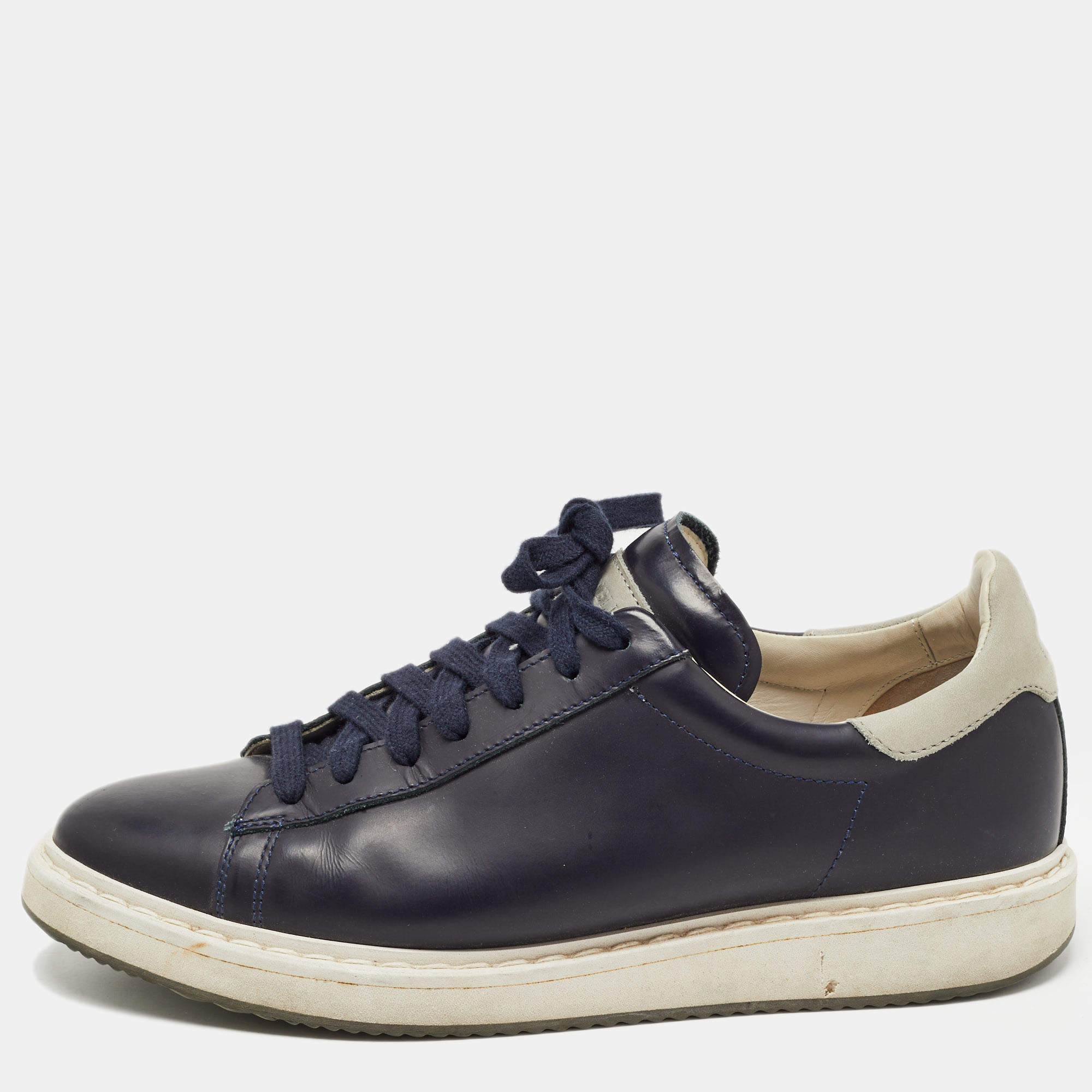 Brunello Cucinelli Blue Suede And Leather Lace Up Low Top Sneakers Size 40