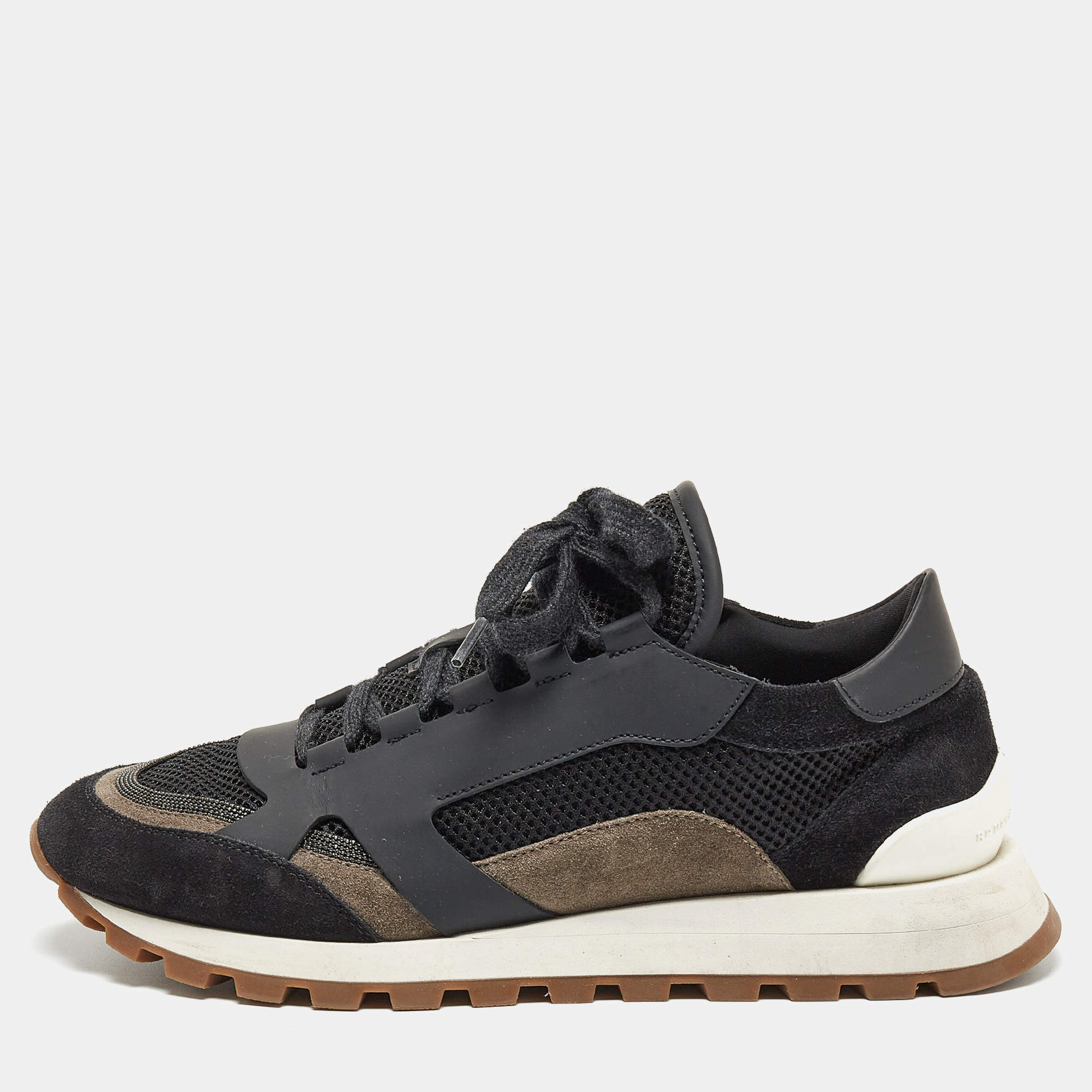 Pre Owned Brunello Cucinelli Black Suede and Fabric Low Sneakers Size 41