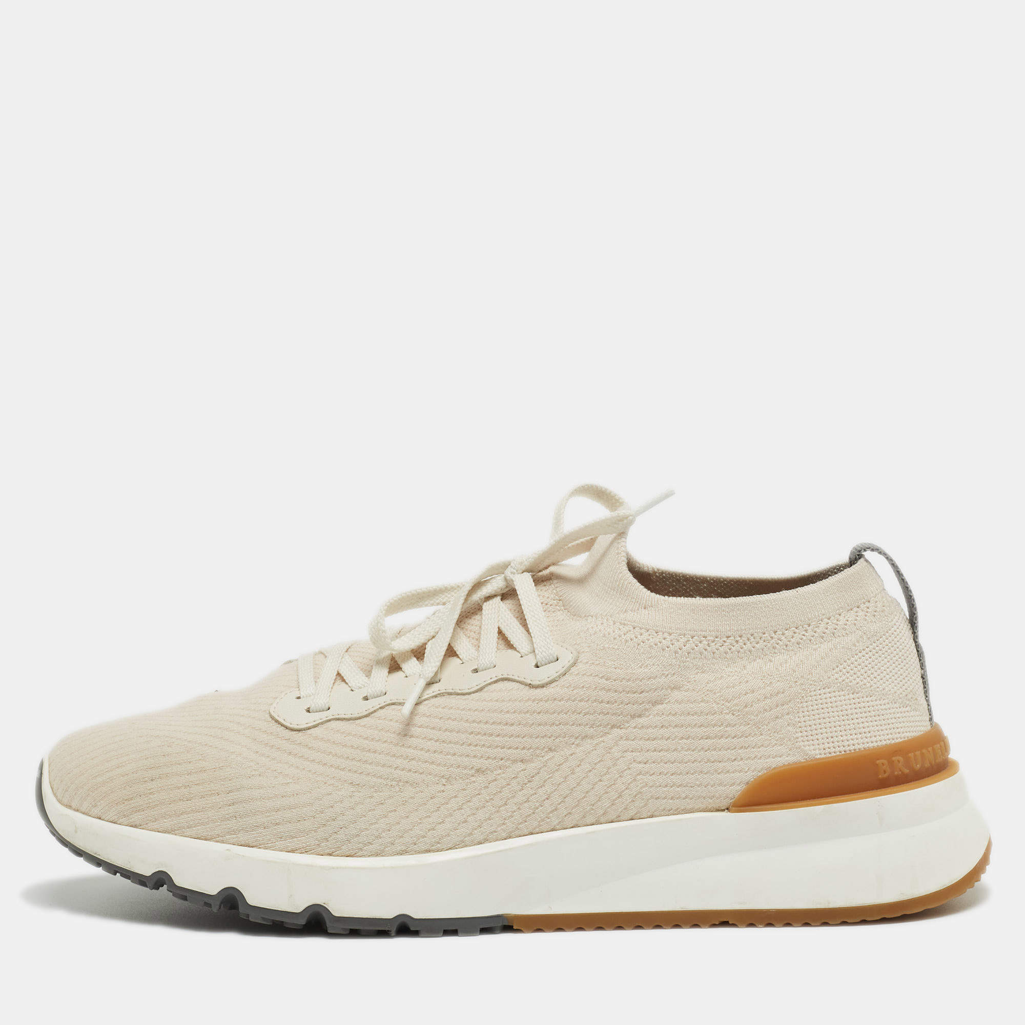 Brunello Cucinelli Cream Knit Fabric Low Top Sneakers Size 45