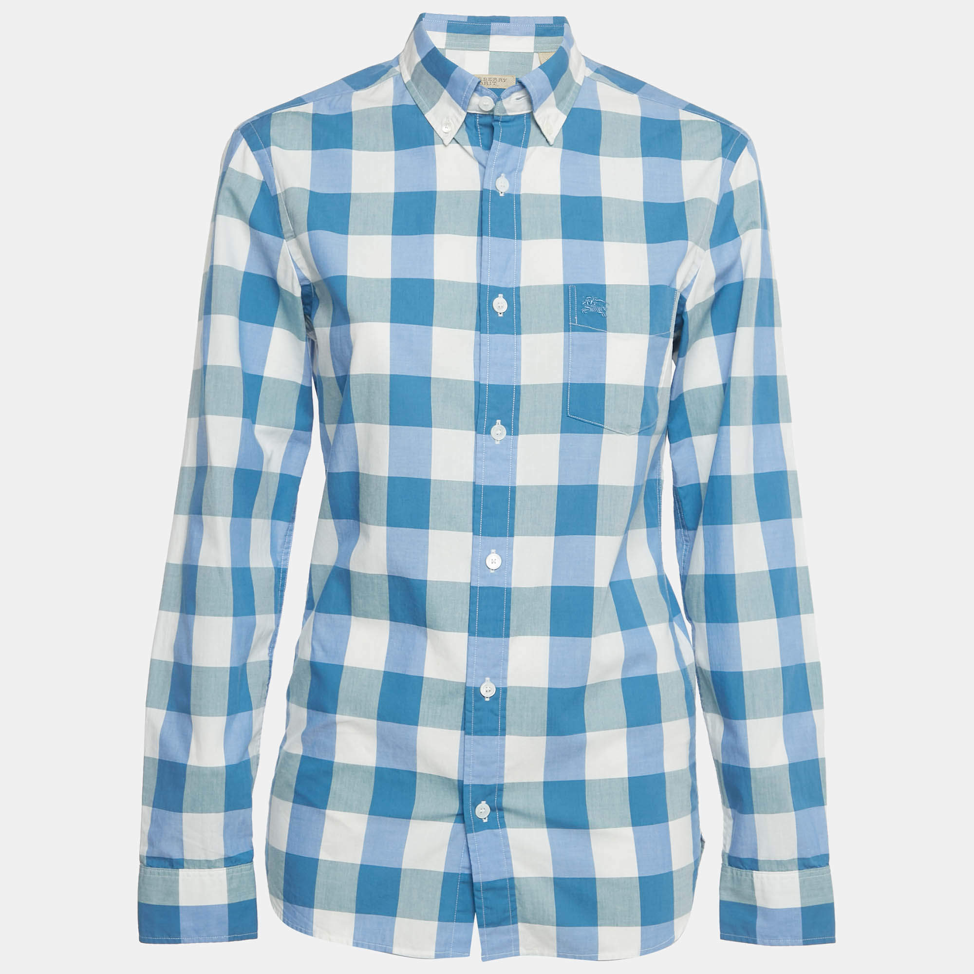 Pre Owned Burberry Brit Blue Checks Cotton Long Sleeve Shirt XS