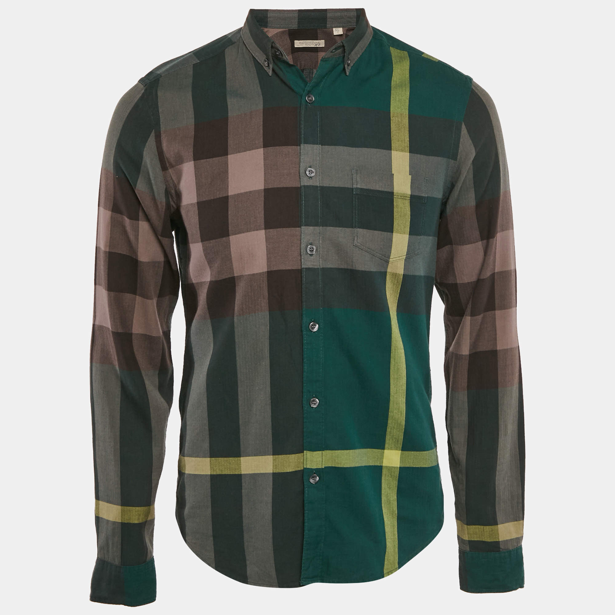 Pre Owned Burberry Brit Multicolor/Green Nova Check Herringbone Cotton Shirt S