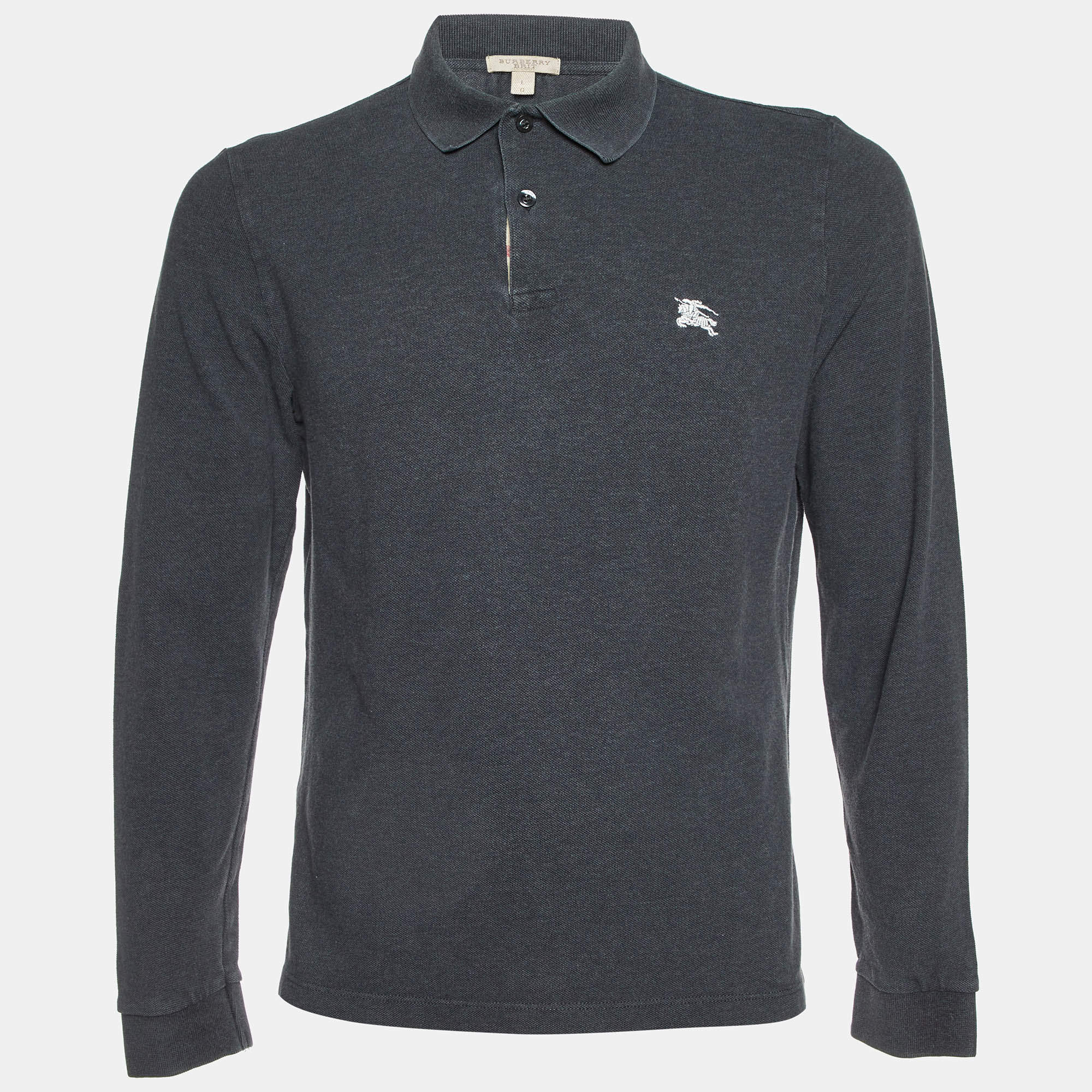 Burberry Brit Grey Cotton Long Sleeve Polo T-Shirt L