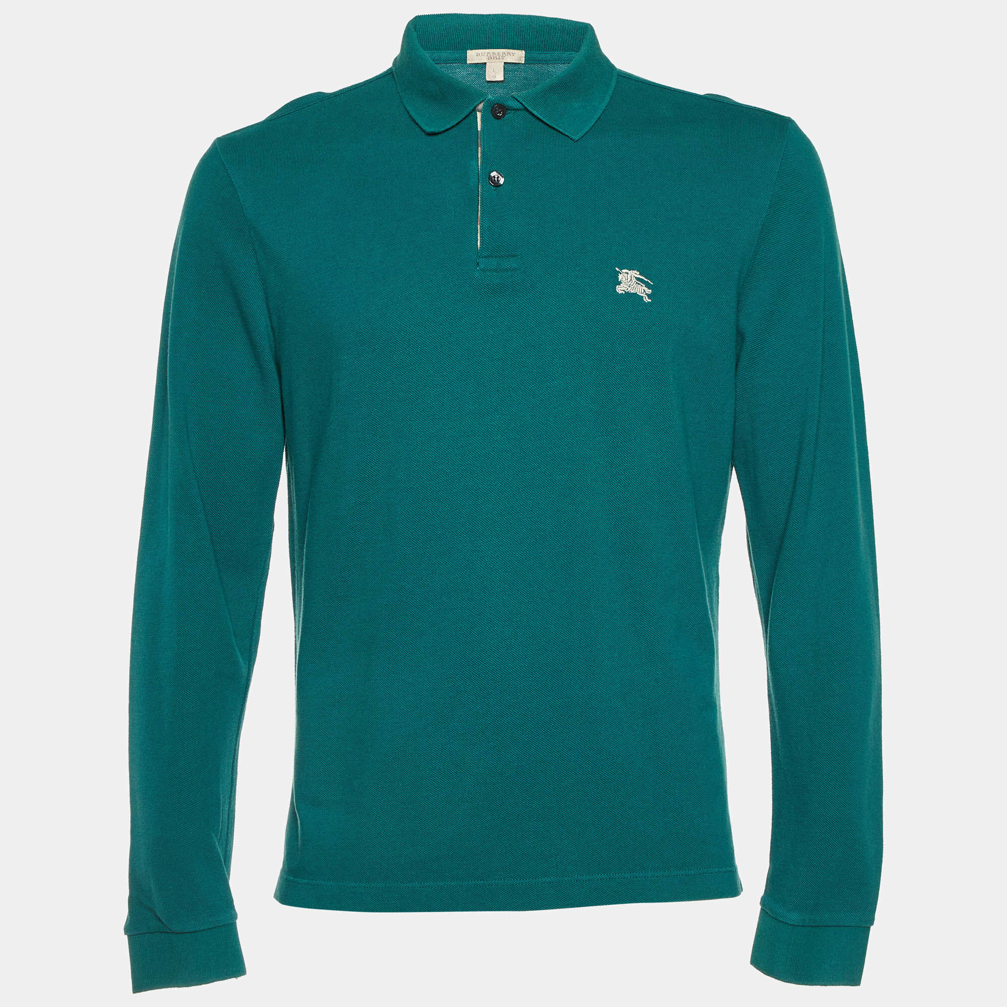 Pre Owned Burberry Brit Green Cotton Long Sleeve Polo T-Shirt L