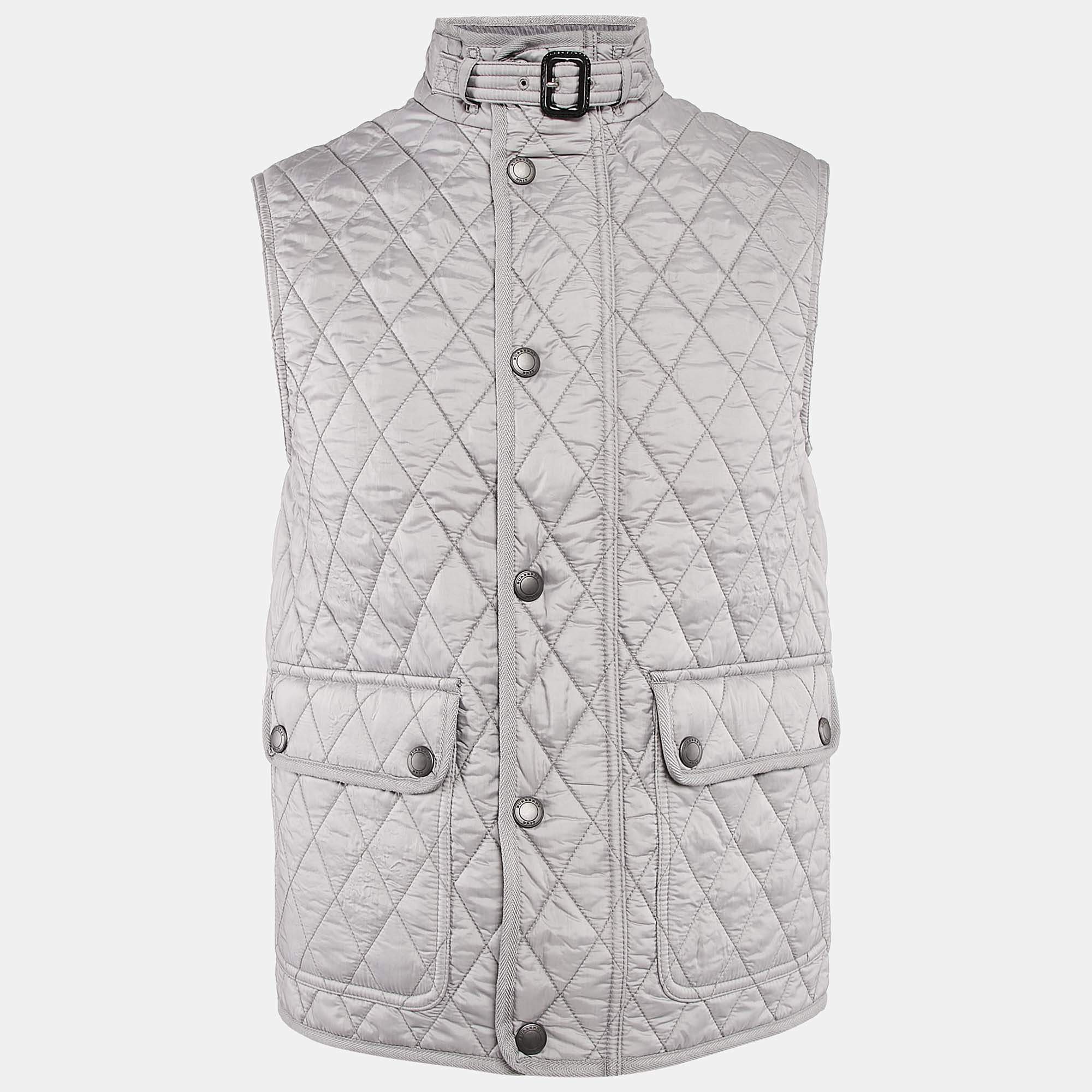 Pre Owned Burberry Brit Grey Quilted Nylon Haymarket Vest S