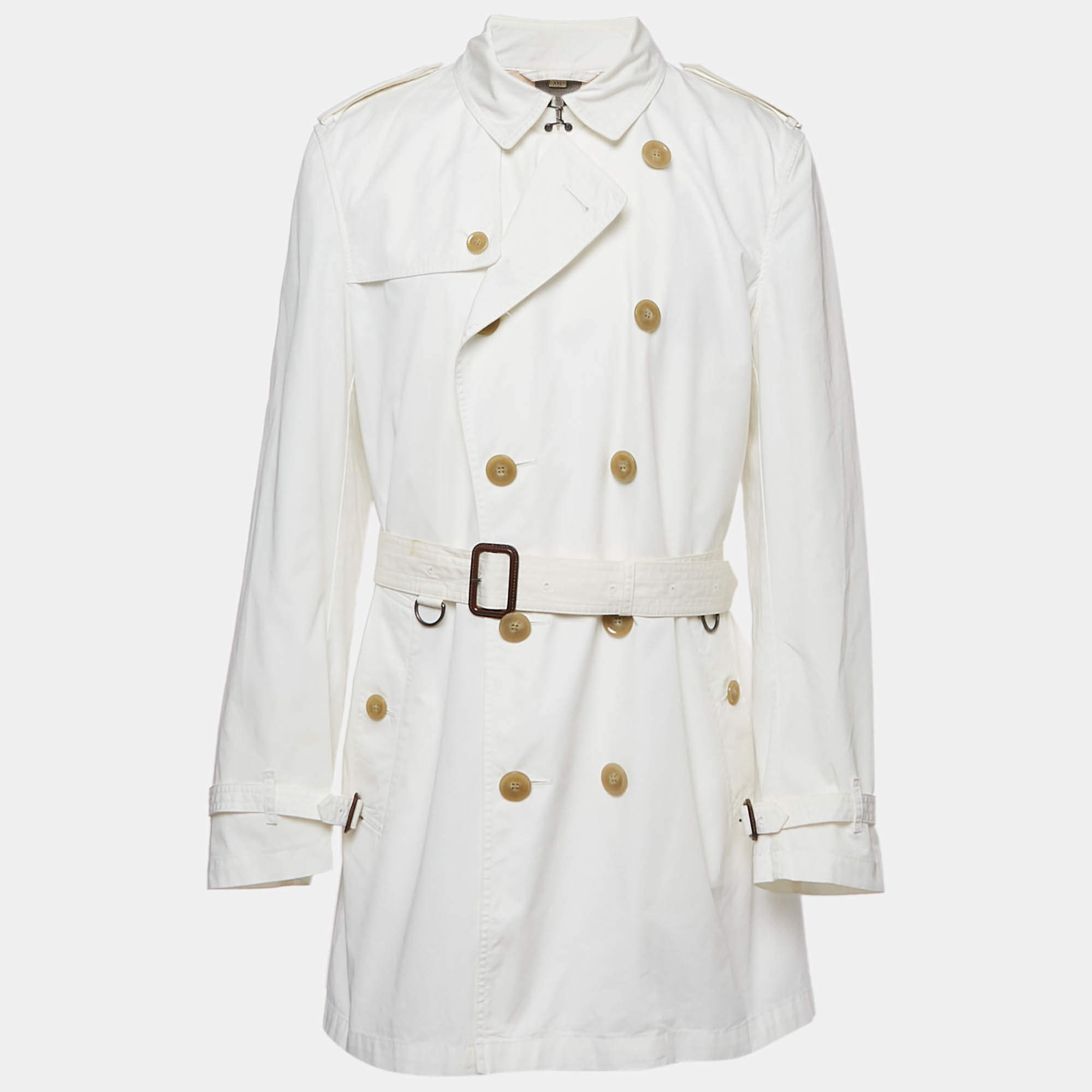 Pre Owned Burberry Brit White Cotton Double Breasted Trench Coat XXL