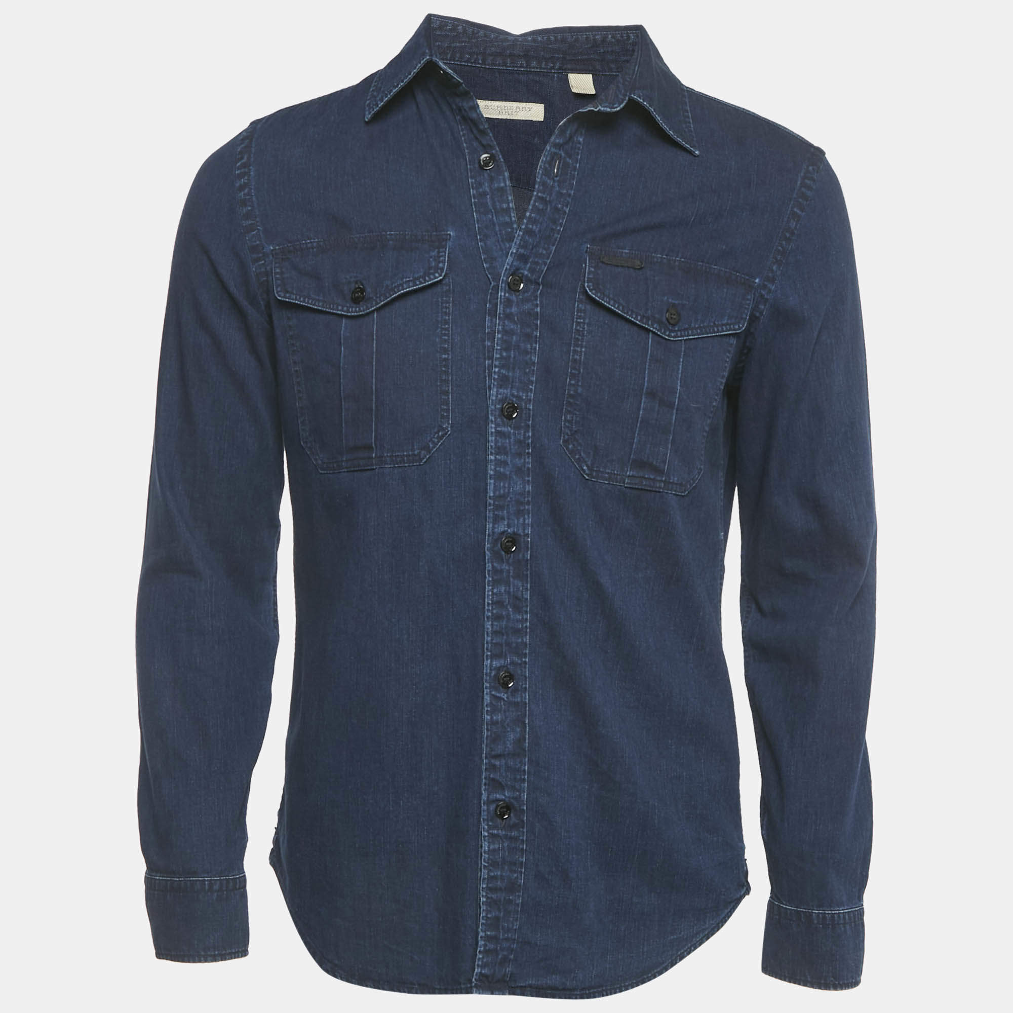 Pre Owned Burberry Brit Dark Blue Denim Button Front Shirt M