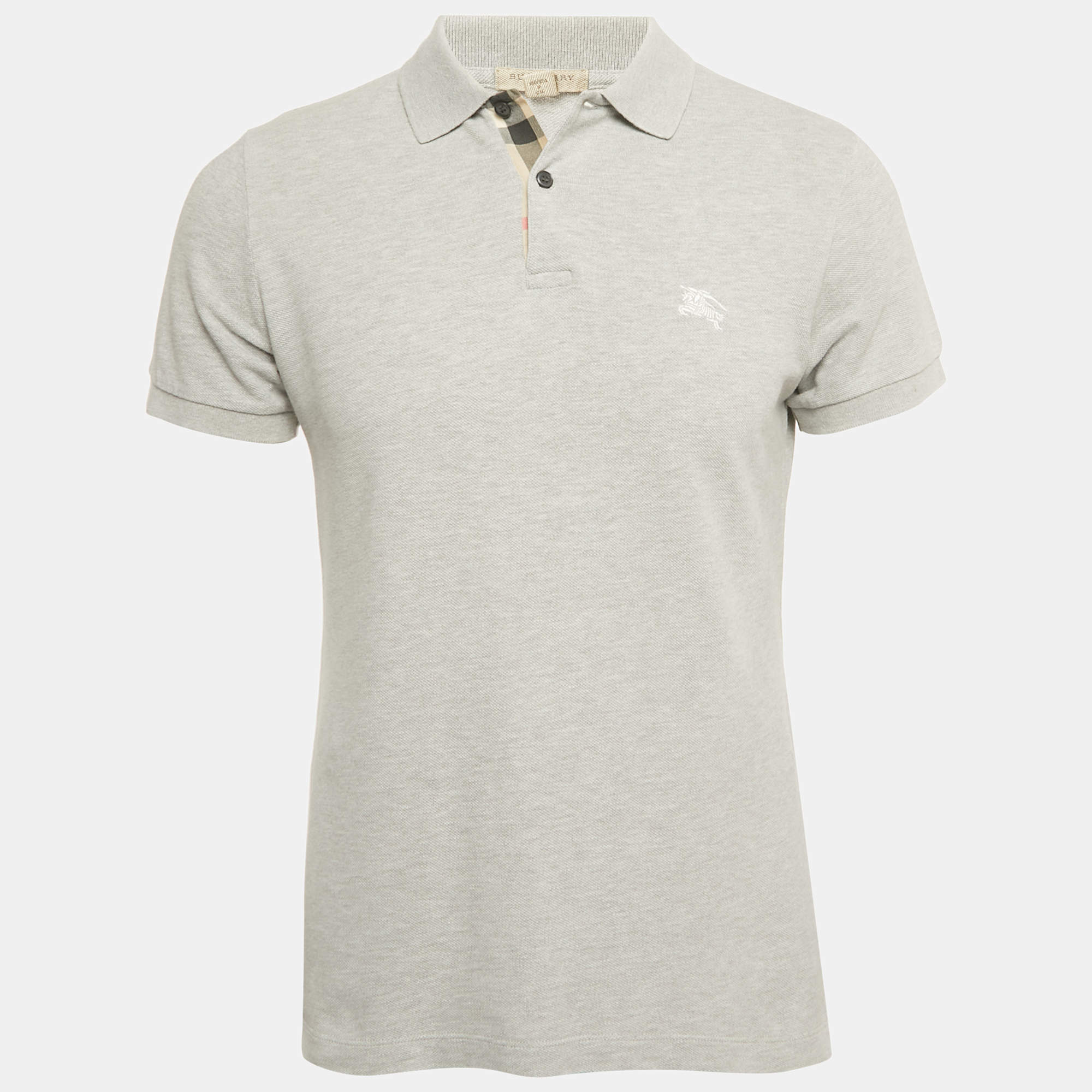 Pre Owned Burberry Brit Grey Logo Embroidery Cotton Pique Polo T-Shirt S
