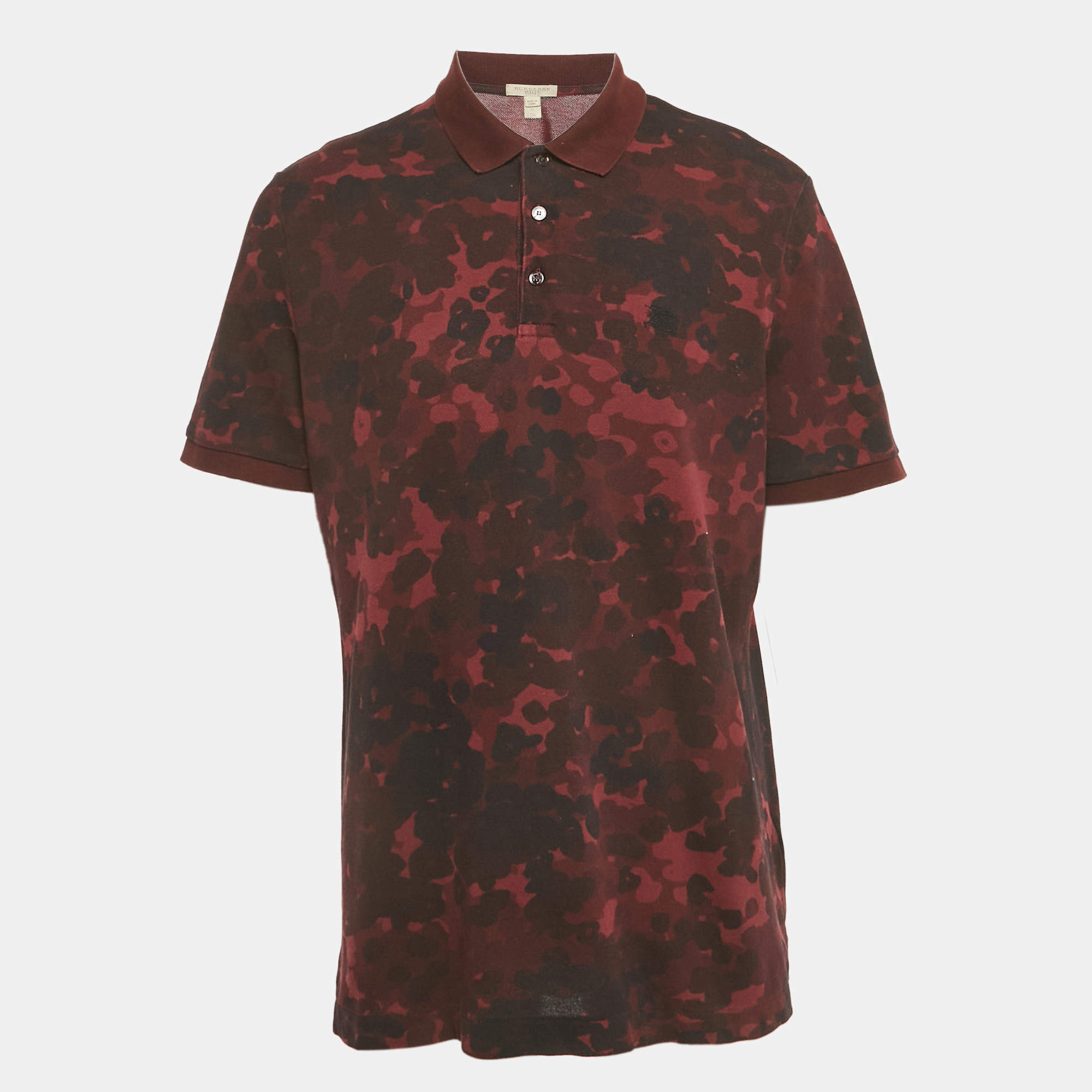 Pre Owned Burberry Brit Burgundy Printed Cotton Pique Polo T-Shirt XL