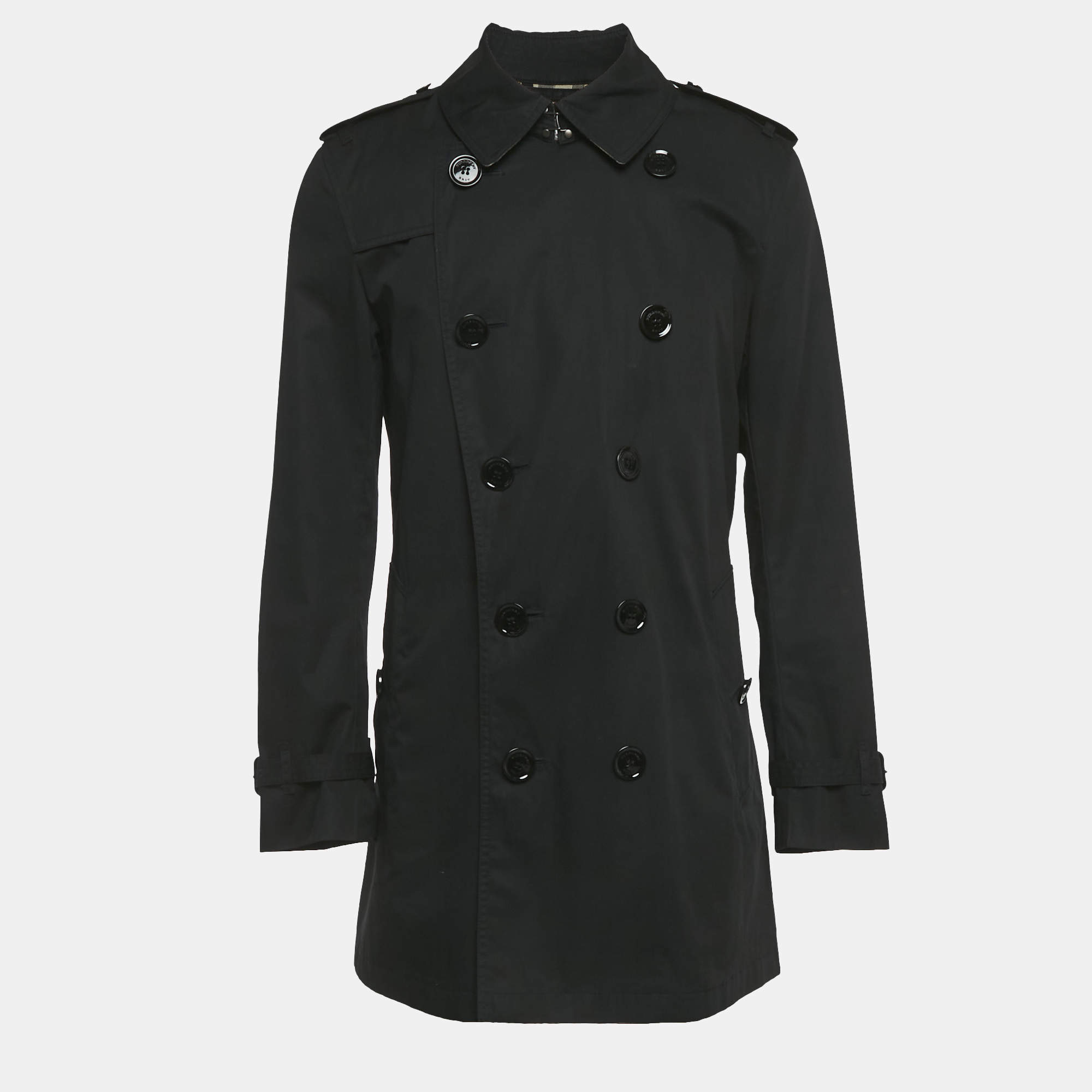 Pre Owned Burberry Brit Black Double Breasted Trench Coat M
