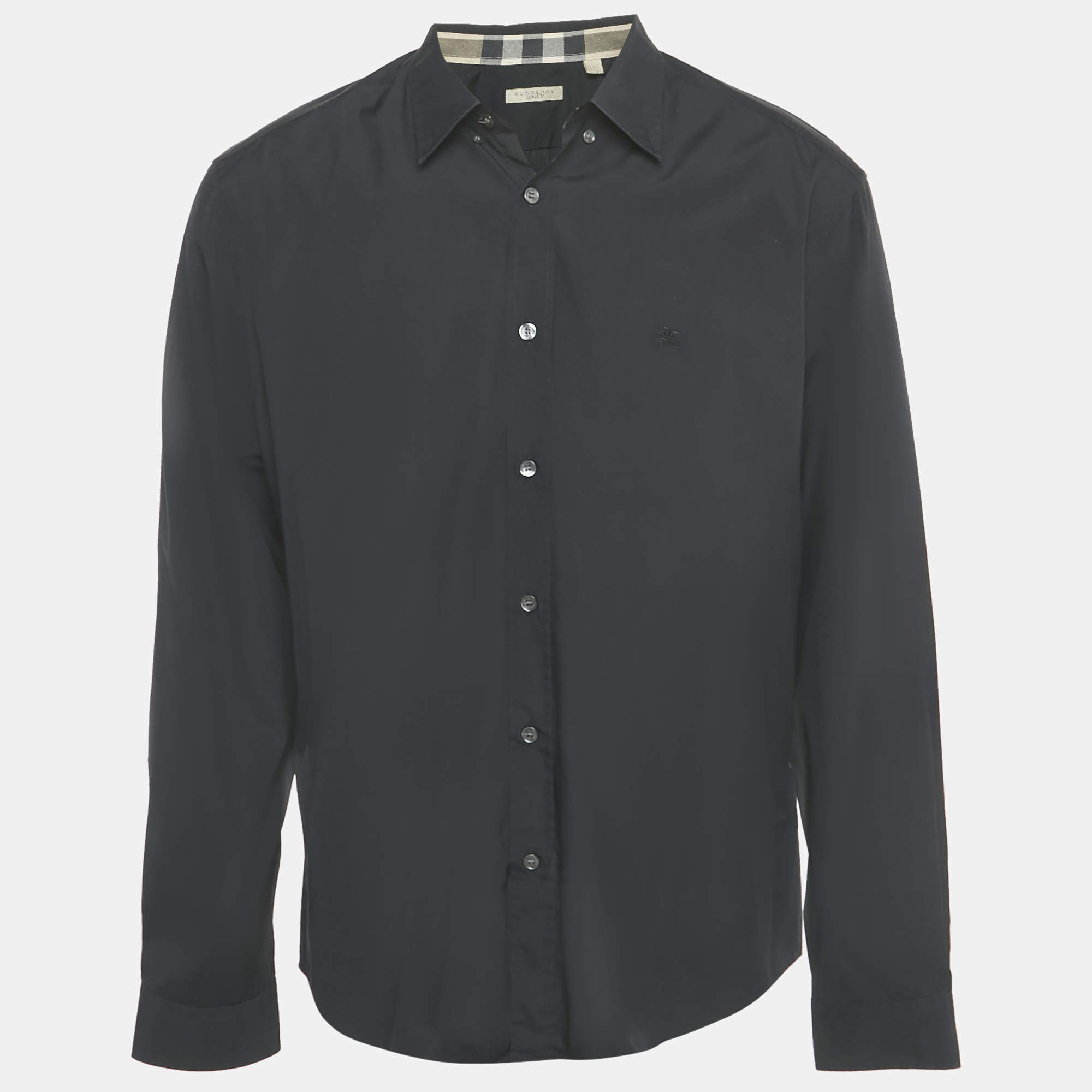 Pre Owned Burberry Brit Black Logo Embroidered Cotton Shirt XXL