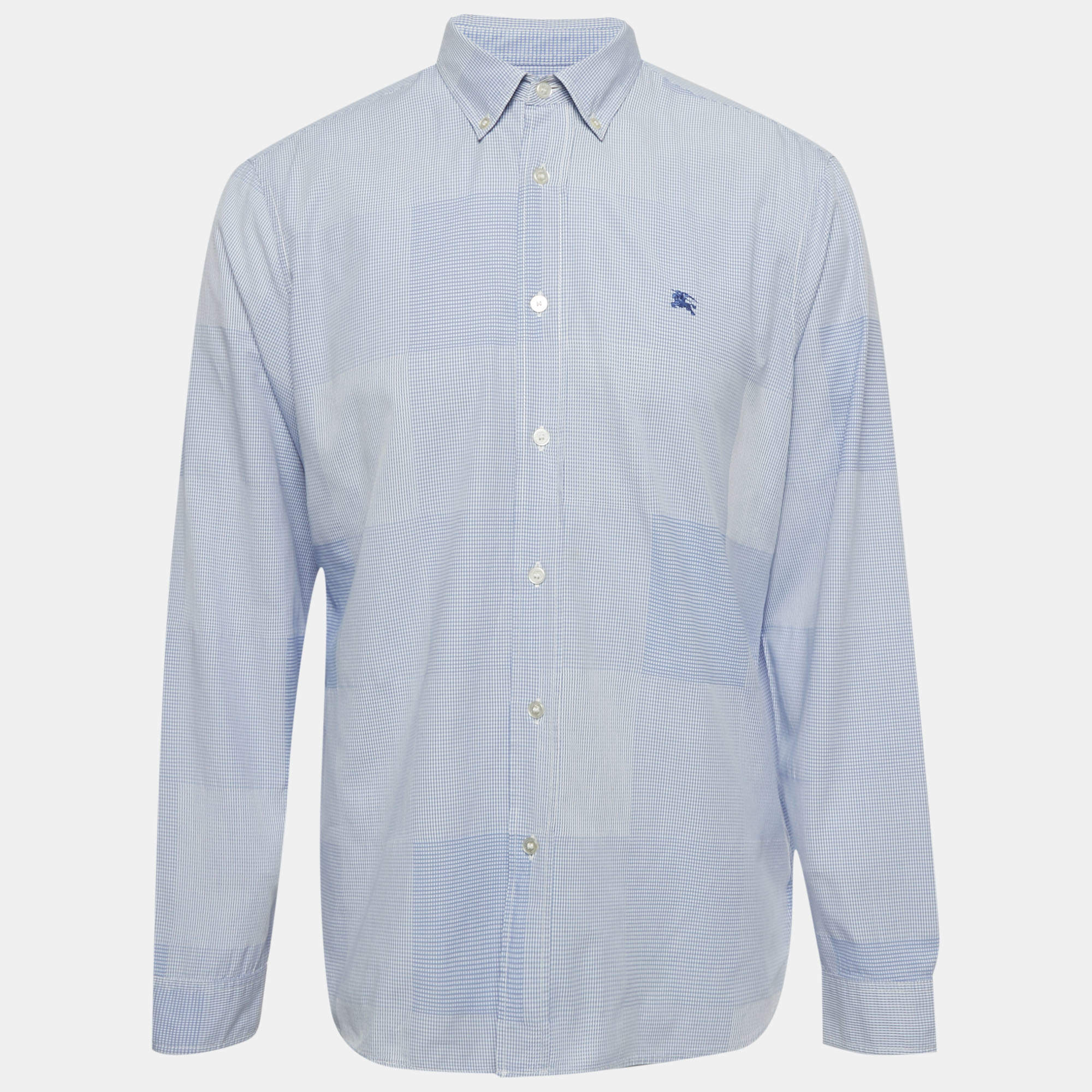 Pre Owned Burberry Brit Blue Checkered Cotton Full Sleeve Shirt XL 