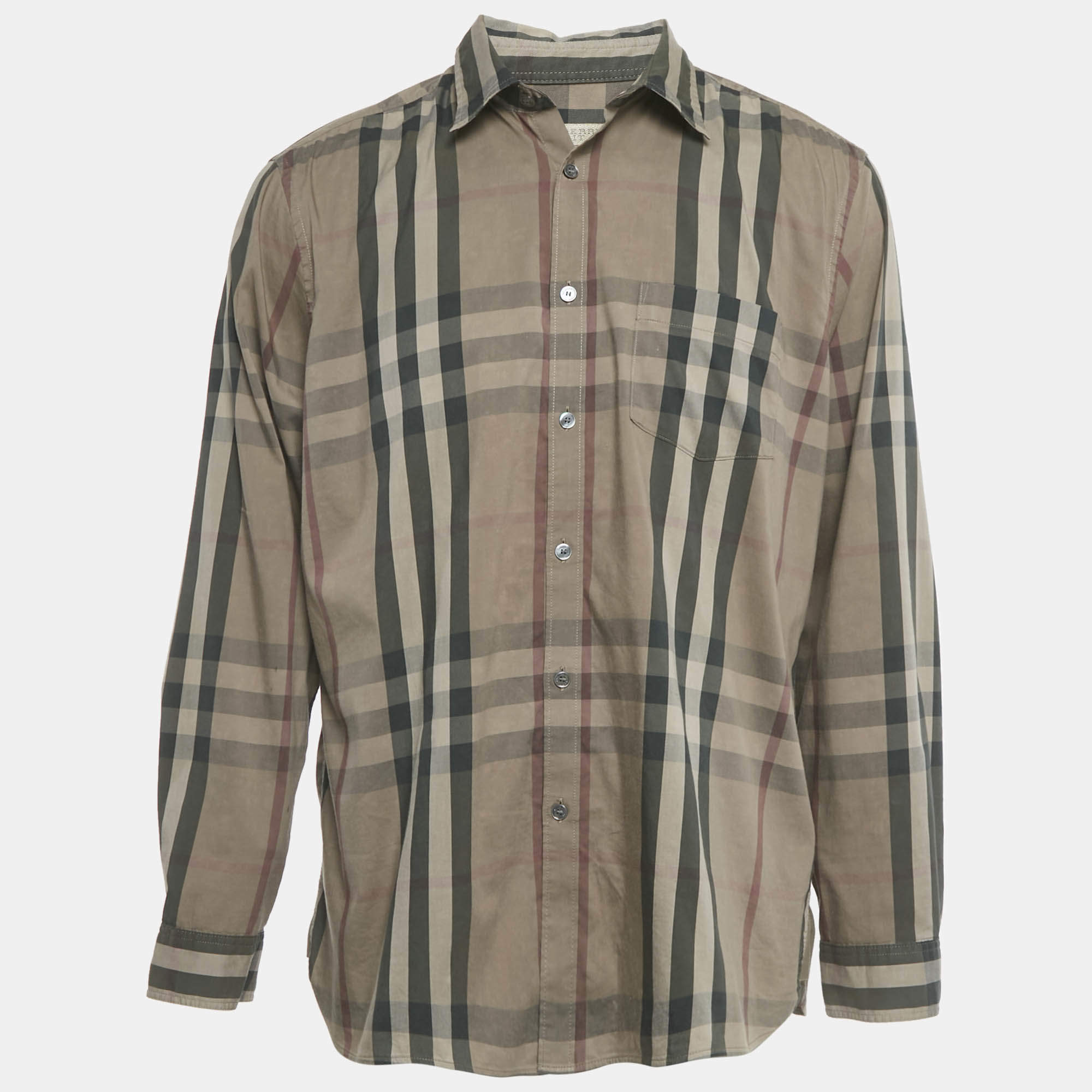Pre Owned Burberry Brit Brown Checks Cotton Long Sleeve Shirt XXL