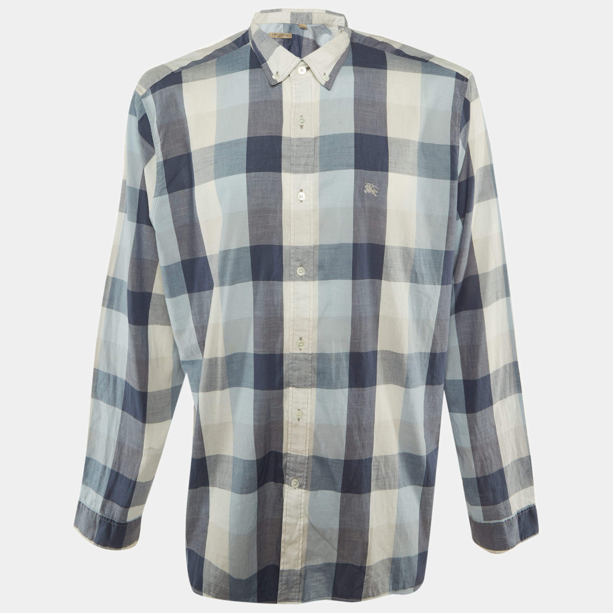 Pre Owned Burberry Brit Blue /Grey Checkered Cotton Shirt XXXL