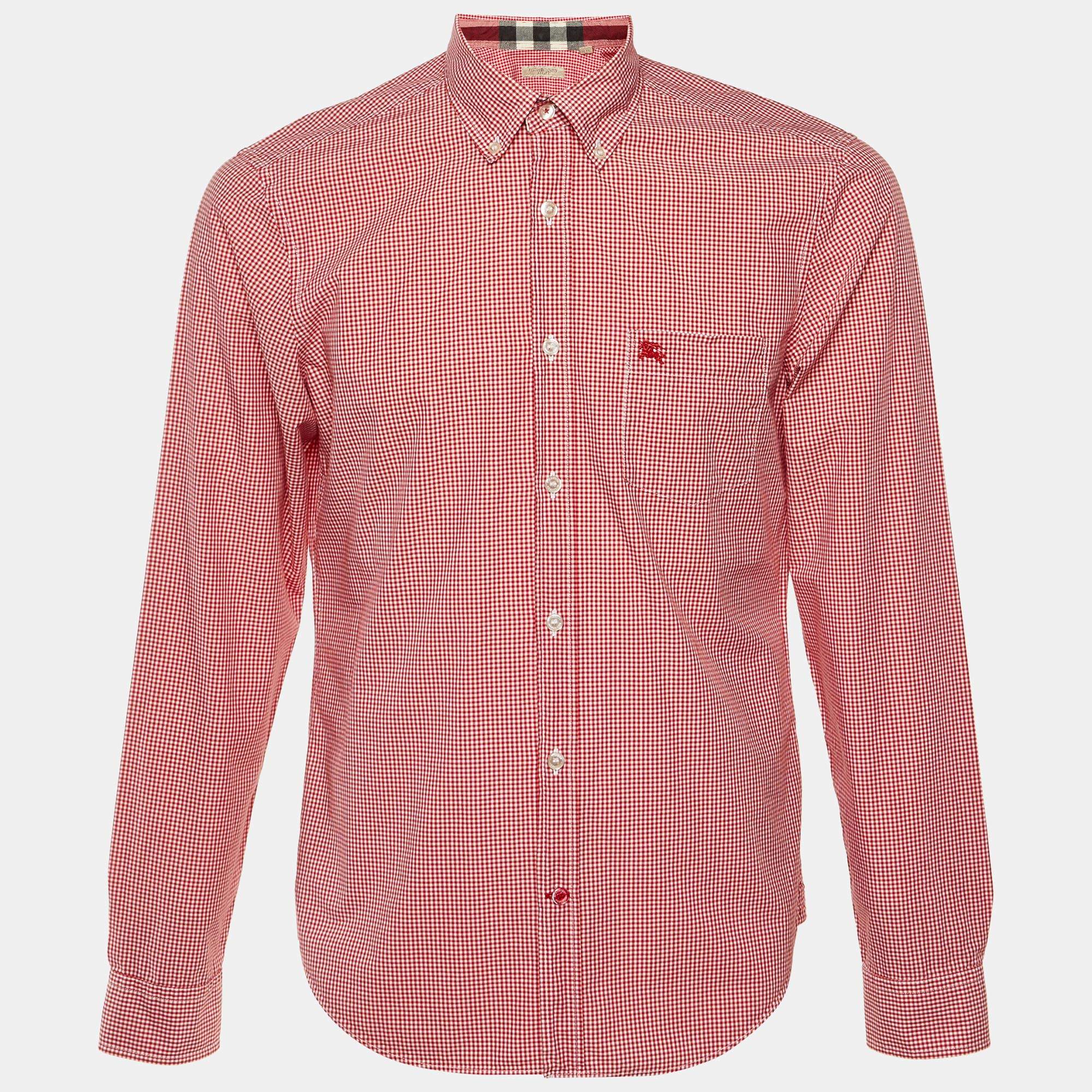 مملوكة مسبقًا Burberry Brit red Checkered Cotton Button Front Shirt M