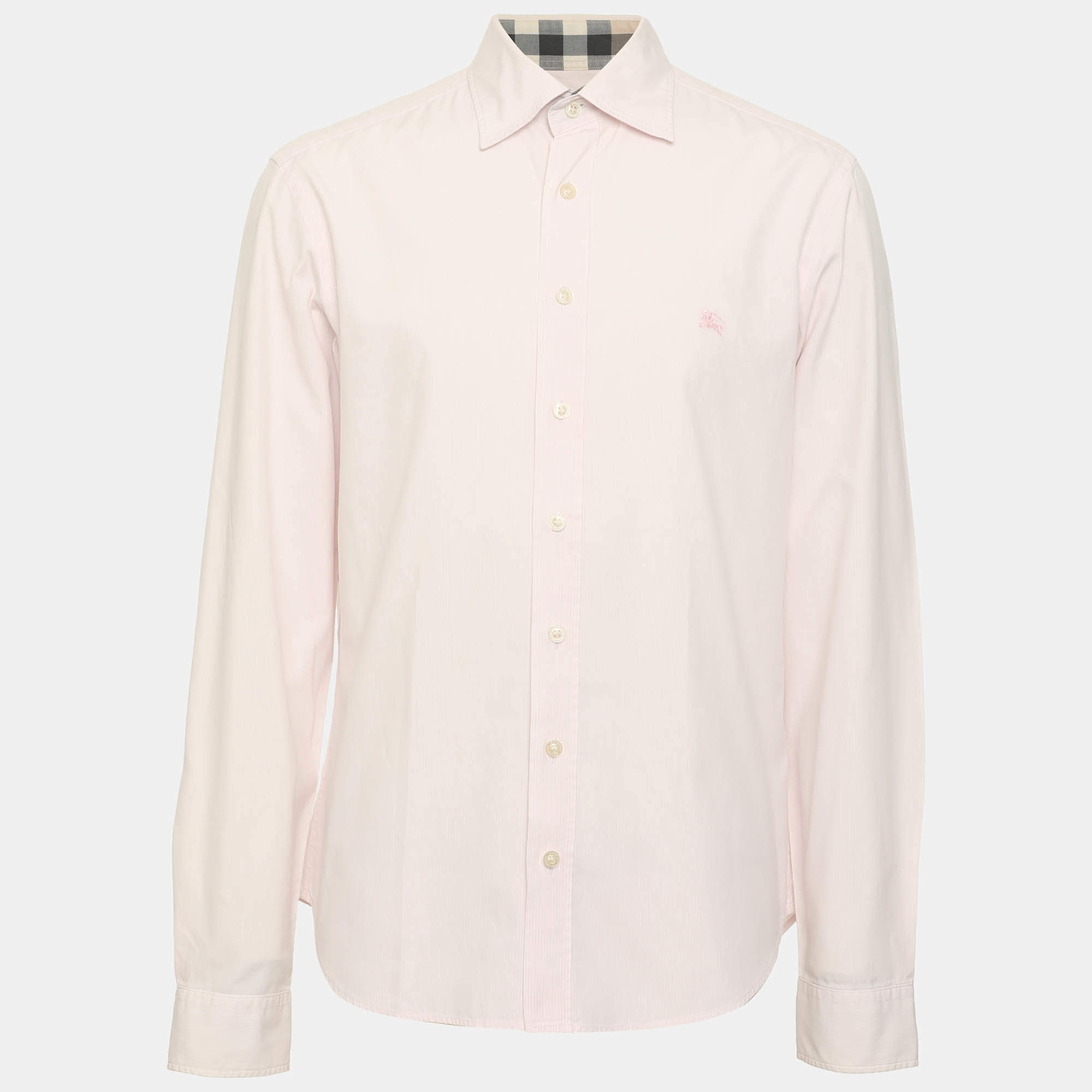Pre Owned Burberry Brit White/Pink Pinstripe Cotton Long Sleeve Shirt M