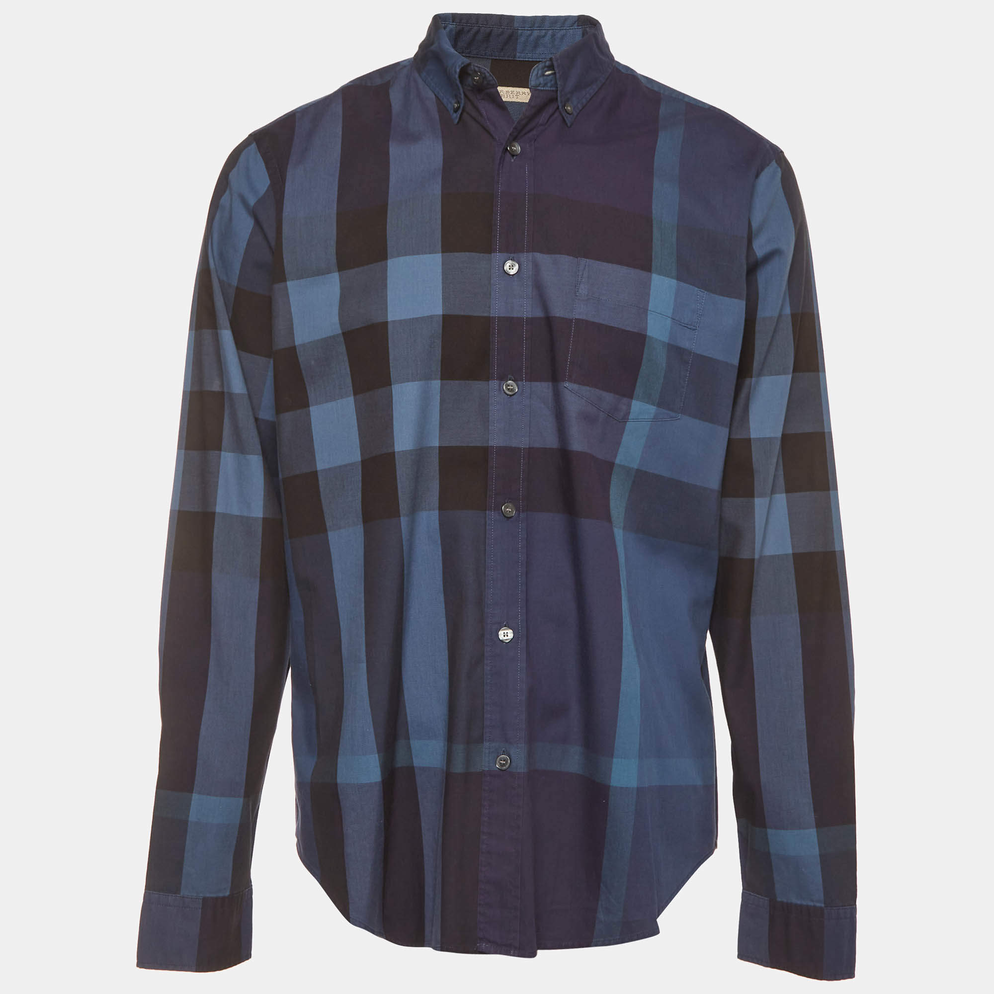 مملوكة مسبقًا Burberry Brit Blue Plaid Print Cotton Button Down Shirt XL