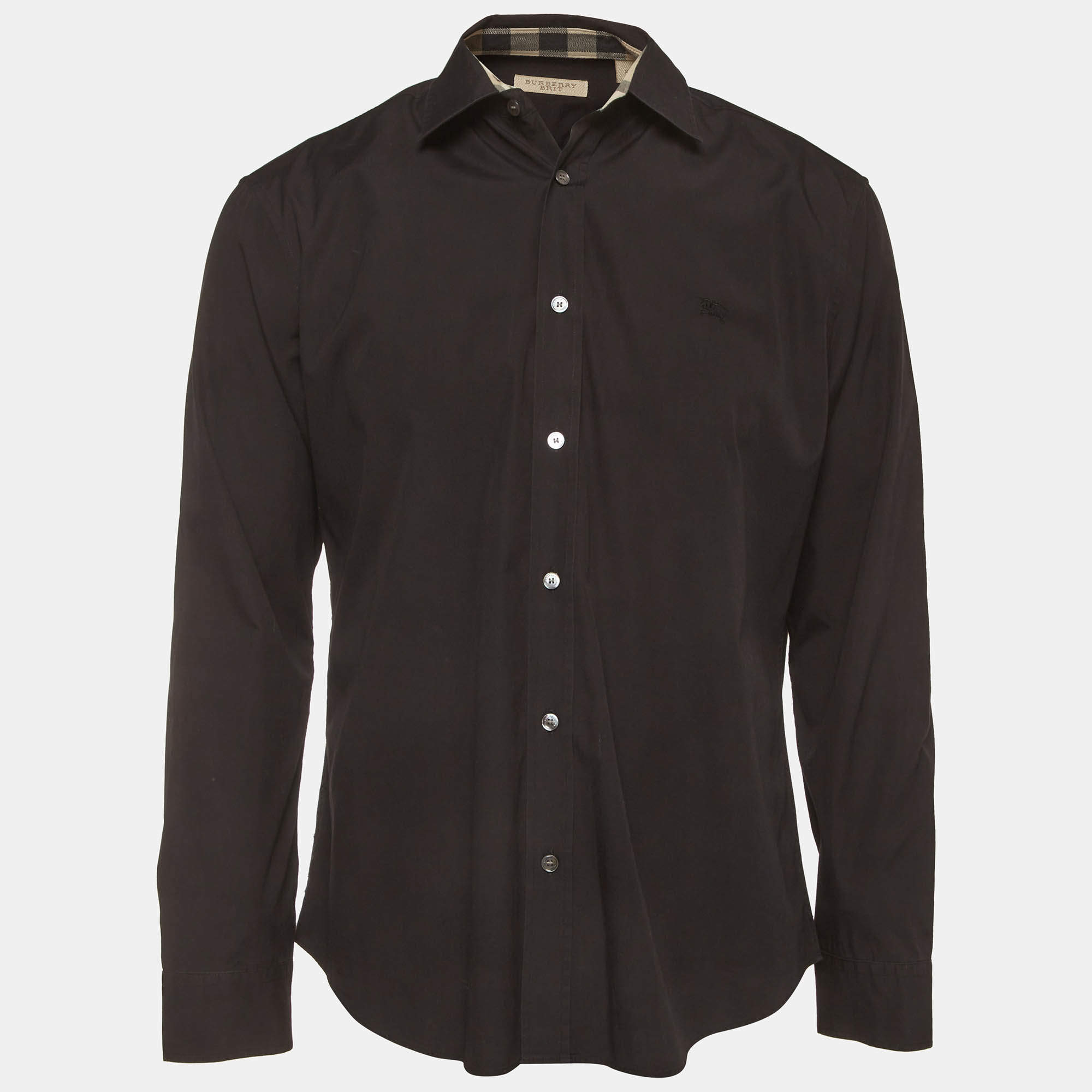 Pre Owned Burberry Brit Black Logo Embroidered Poplin Button Down Shirt XL