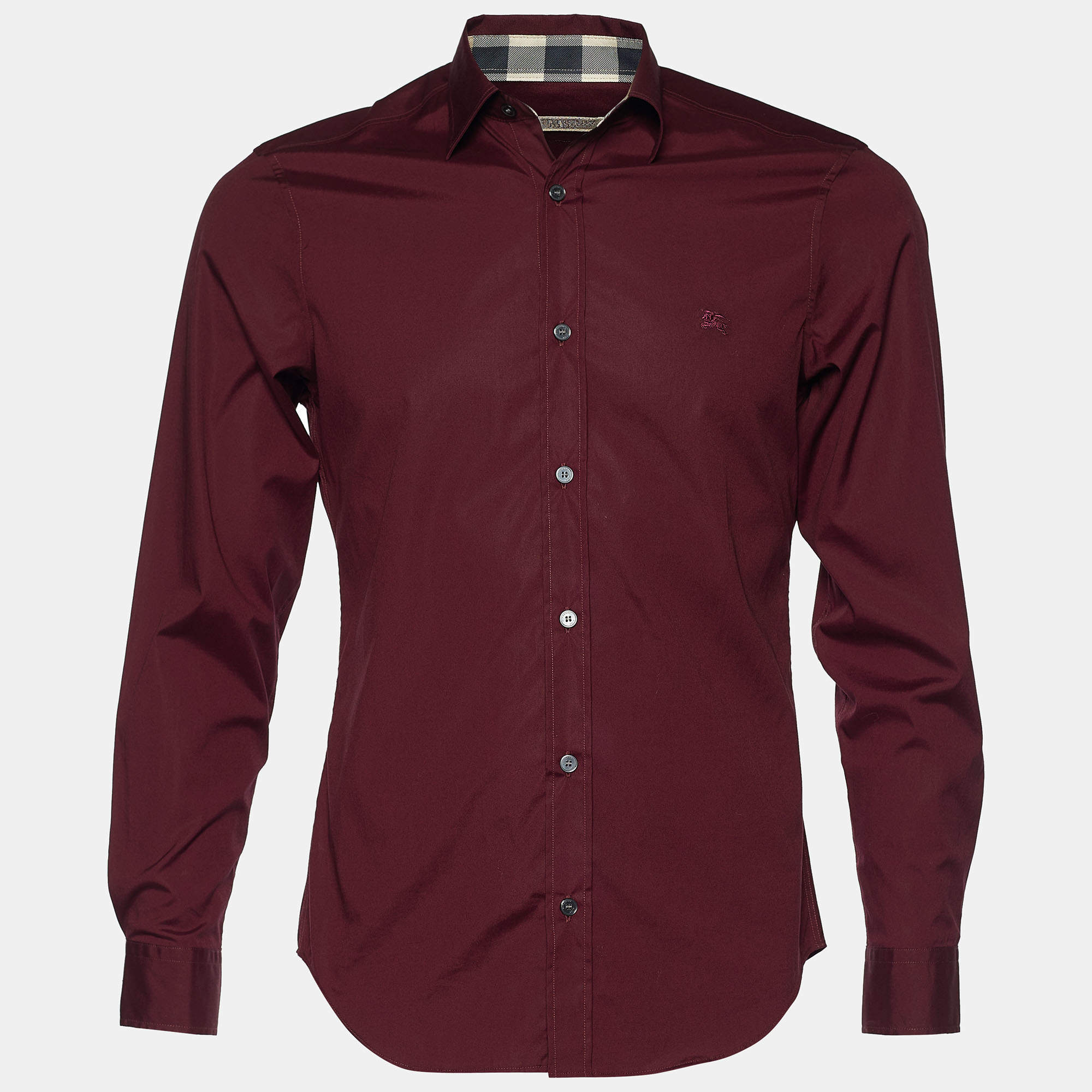 Pre Owned Burberry Brit Burgundy Stretch Cotton Button Front Shirt S