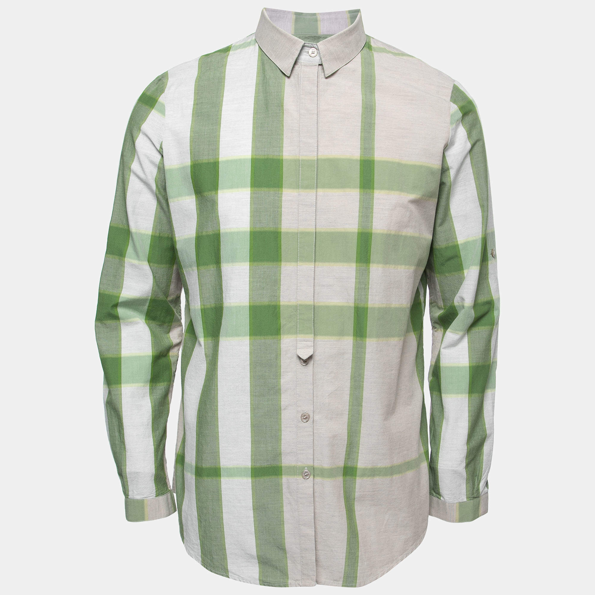 Burberry Brit Grey & Green Checked Cotton Button Front Shirt XL Burberry  Brit | TLC