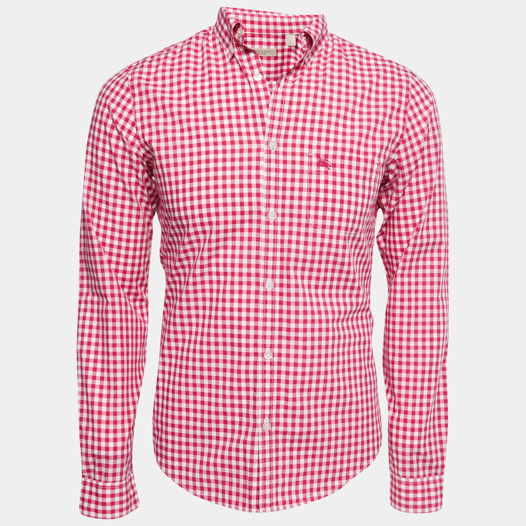 Pre Owned Burberry Brit Pink/White Checked Full Sleeve Shirt S
